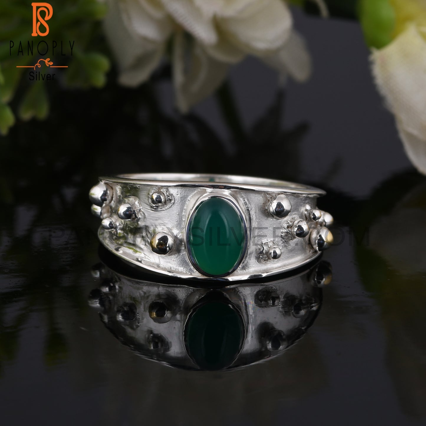 Green Onyx 925 Sterling Silver Signet Ring