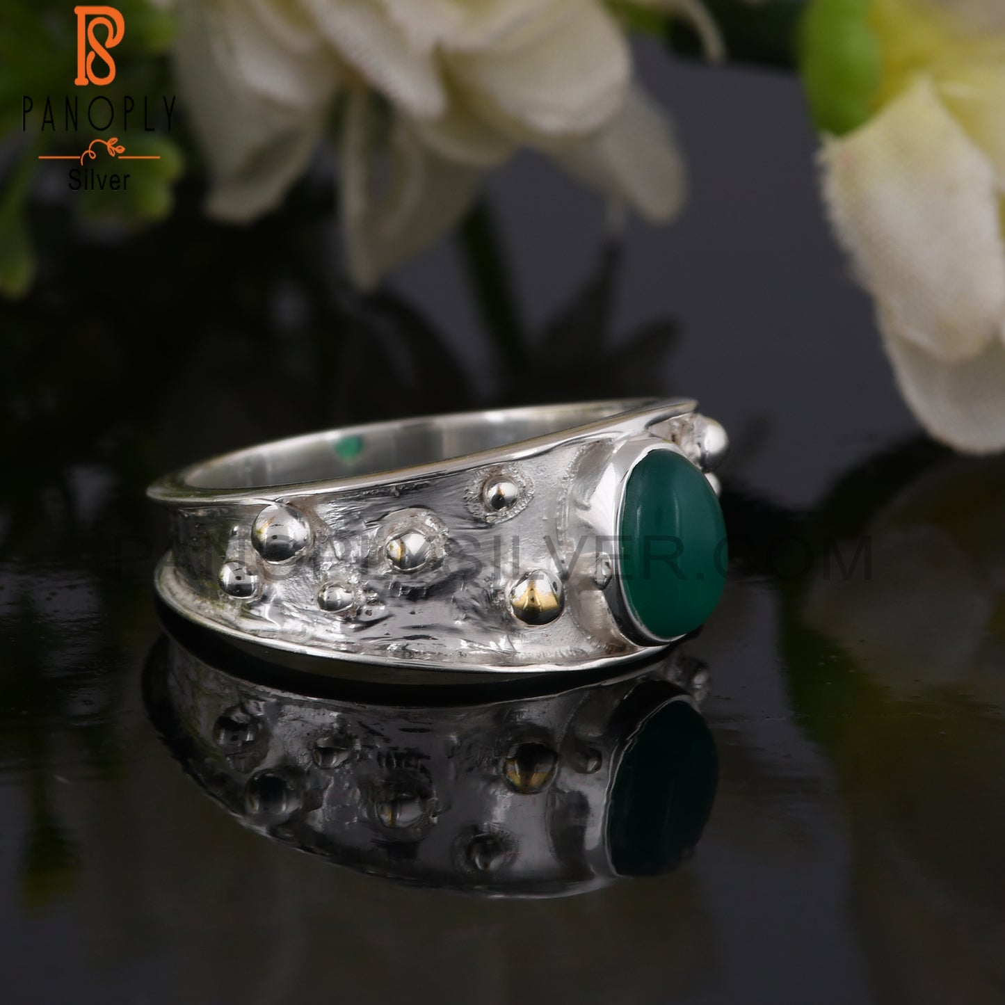 Green Onyx 925 Sterling Silver Signet Ring