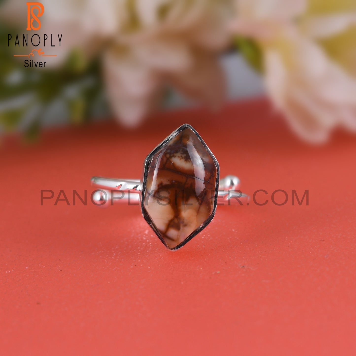 Birdeye Jasper Hexagon 925 Silver Ring