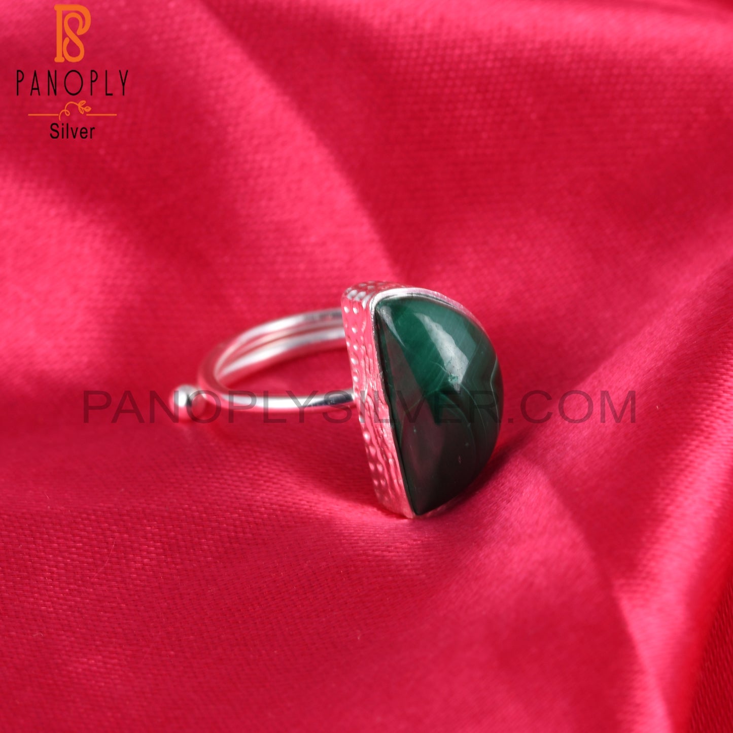 Malachite D shape 925 Sterling Silver Moon Ring