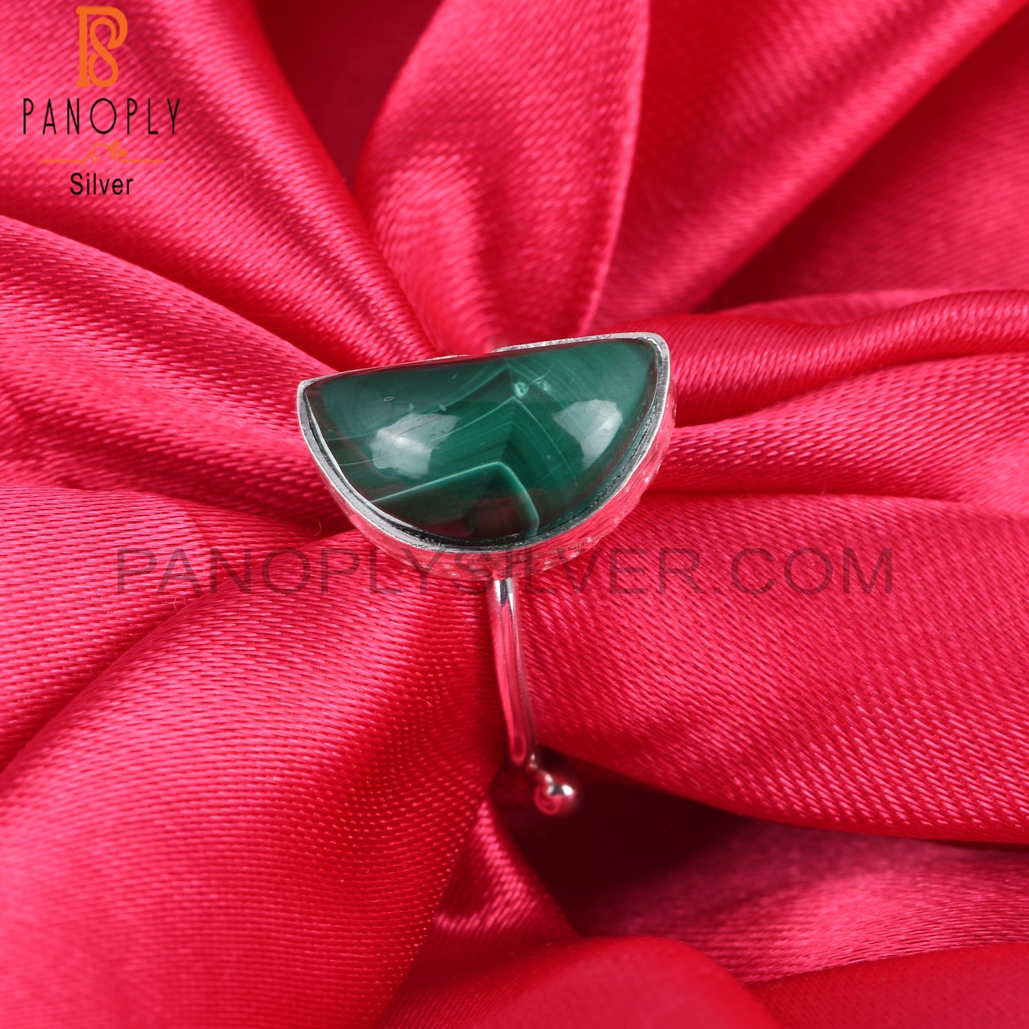 Malachite D shape 925 Sterling Silver Moon Ring