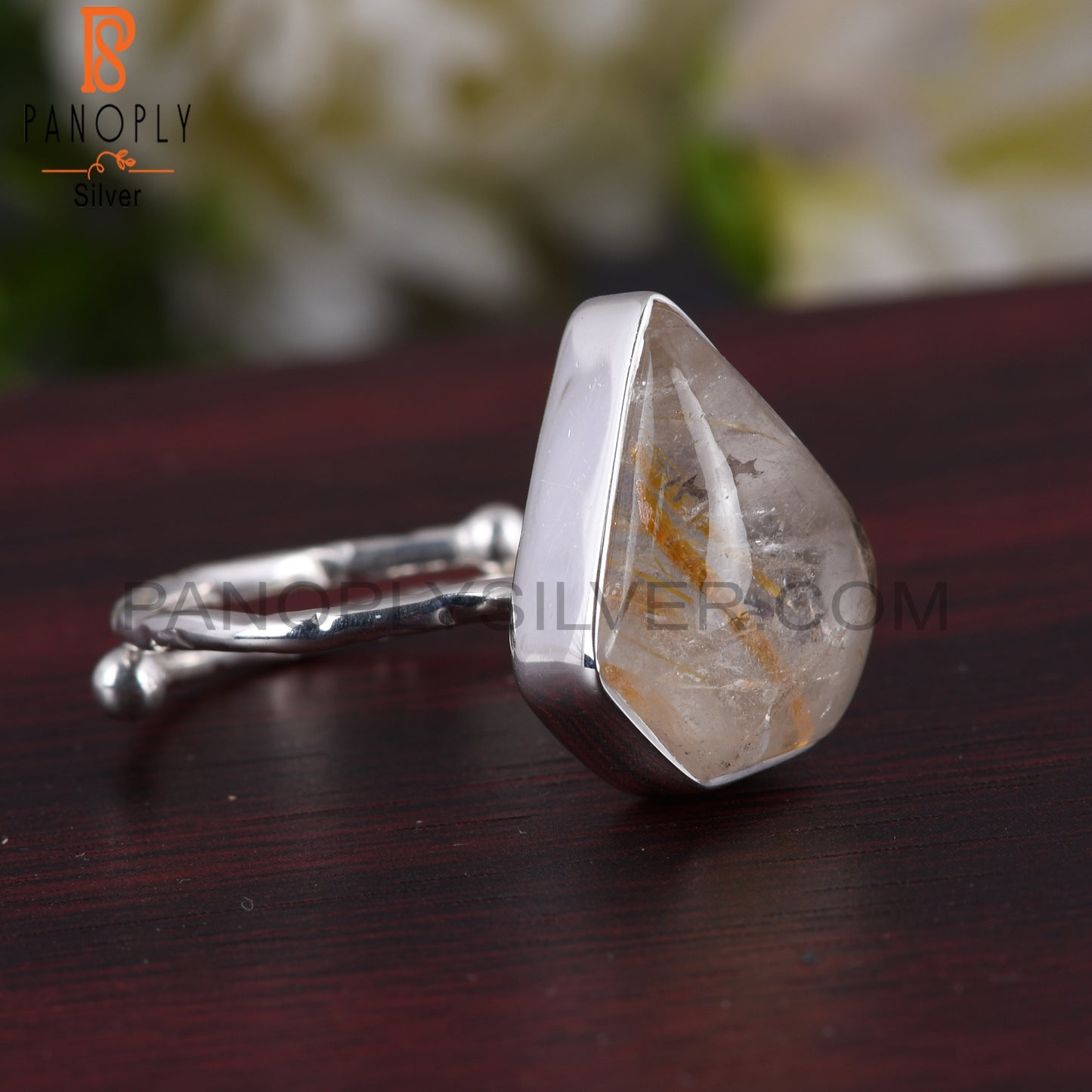 Golden Rutile Diamond 925 Sterling Silver Ring