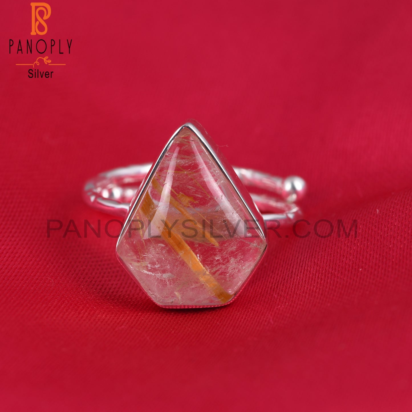Golden Rutile Diamond 925 Sterling Silver Ring