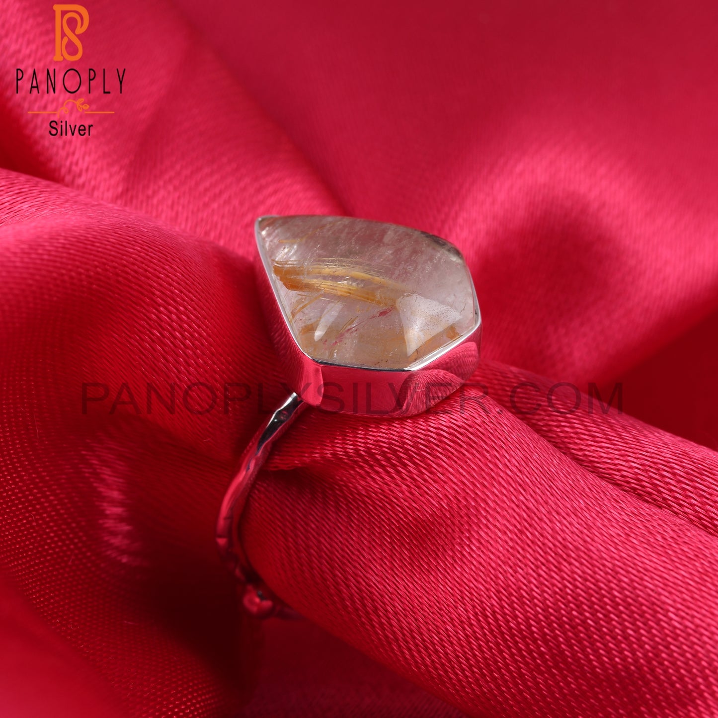 Golden Rutile Diamond 925 Sterling Silver Ring