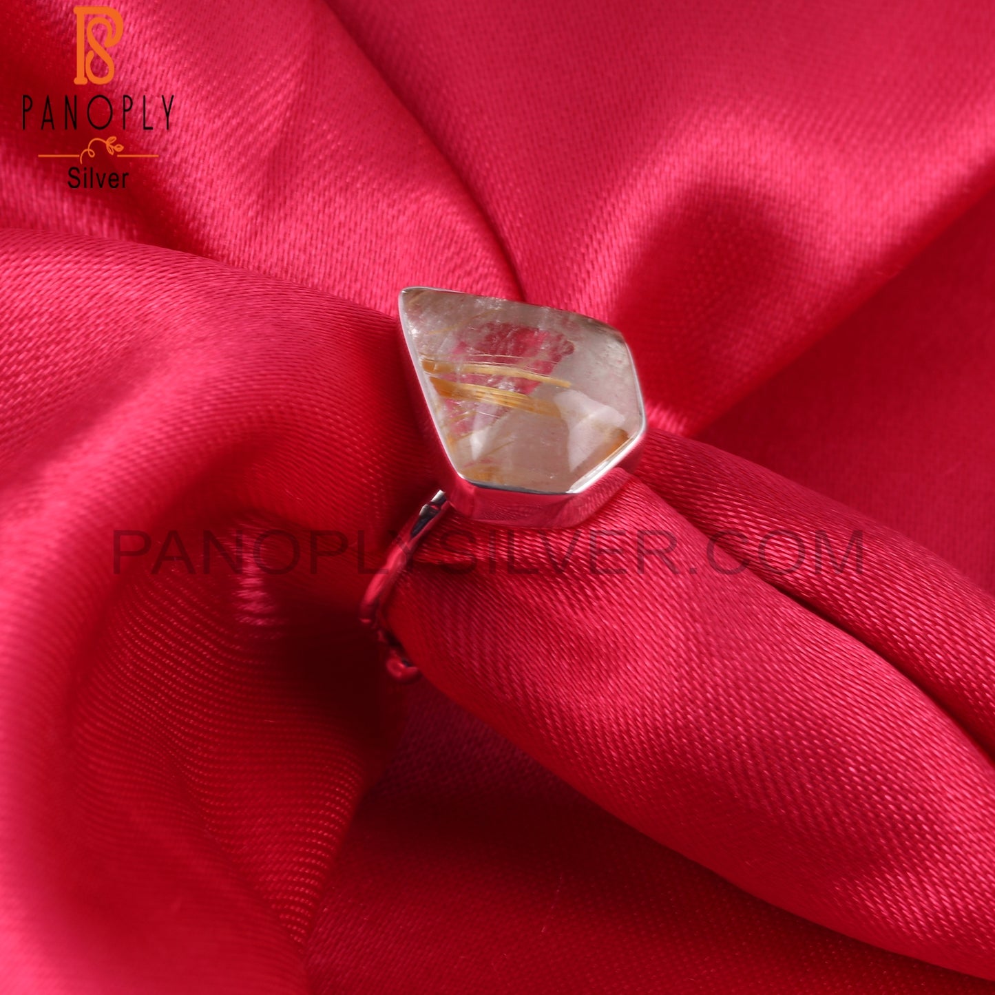Golden Rutile Diamond 925 Sterling Silver Ring