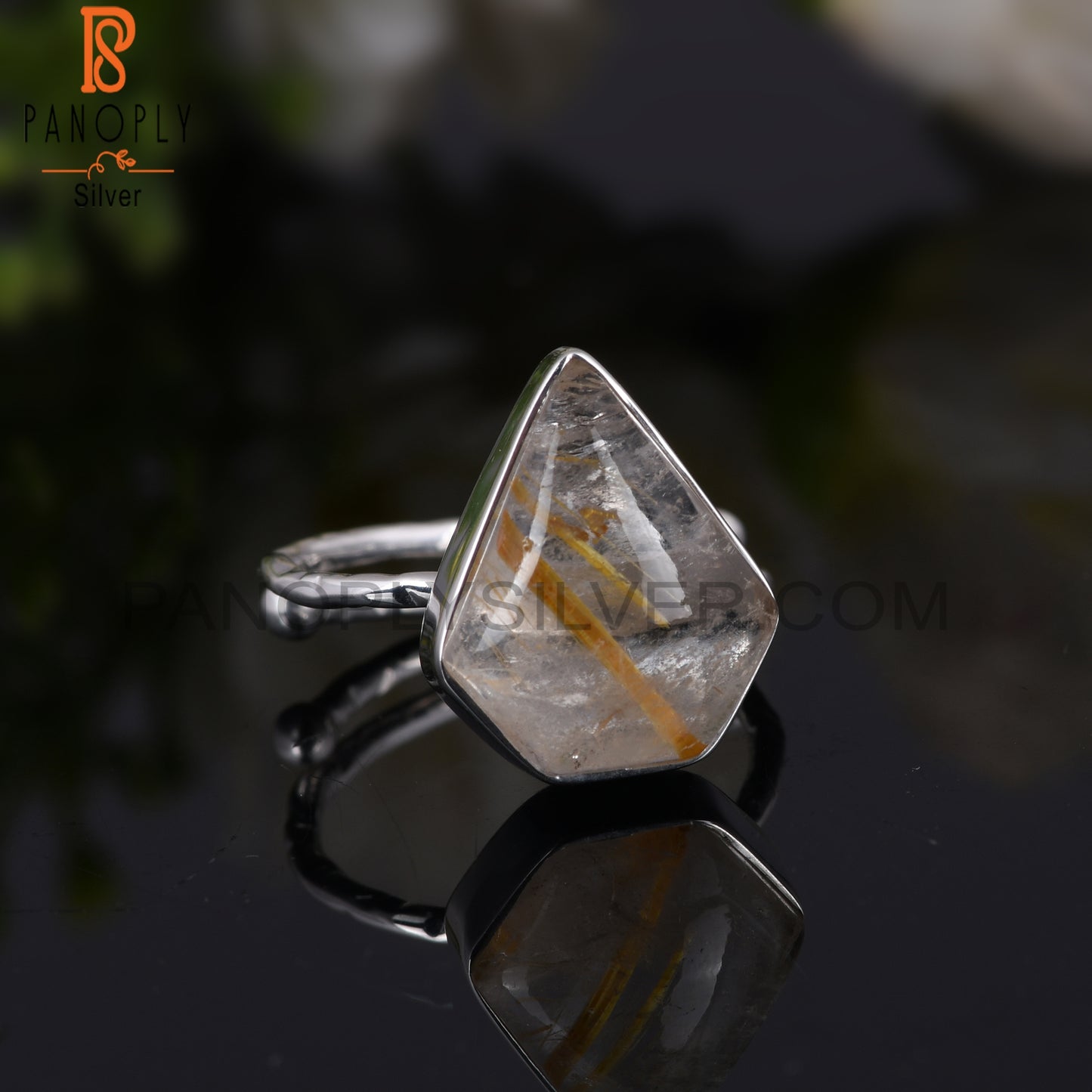 Golden Rutile Diamond 925 Sterling Silver Ring