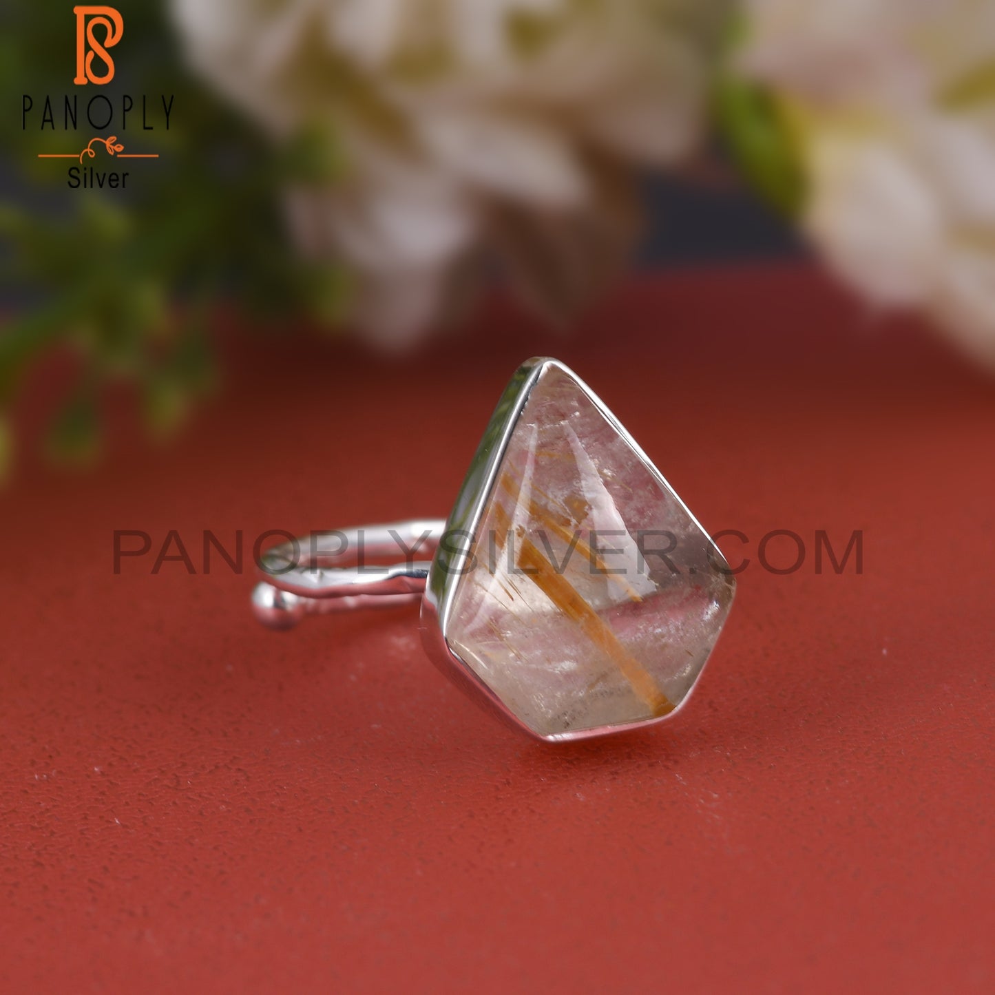 Golden Rutile Diamond 925 Sterling Silver Ring