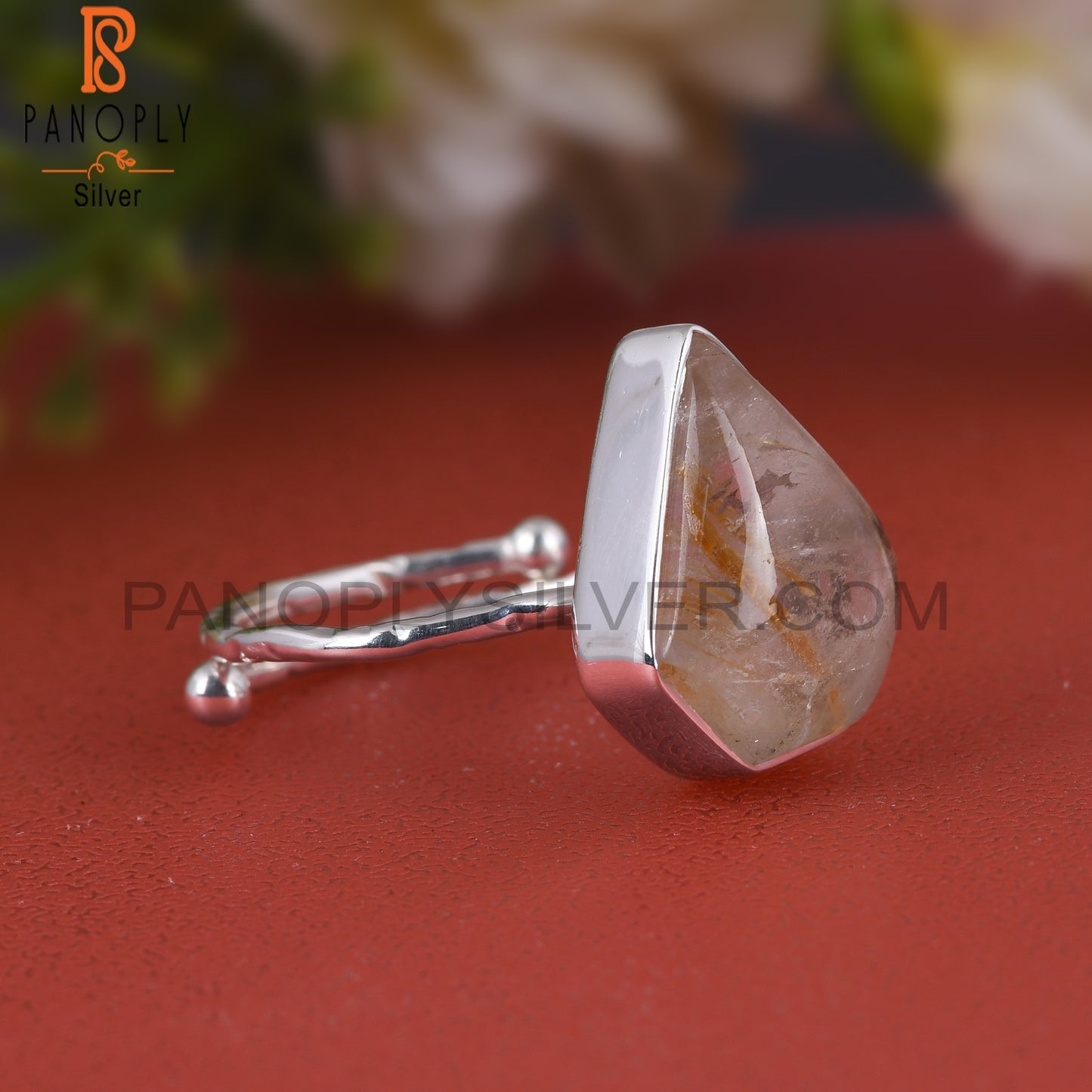 Golden Rutile Diamond 925 Sterling Silver Ring