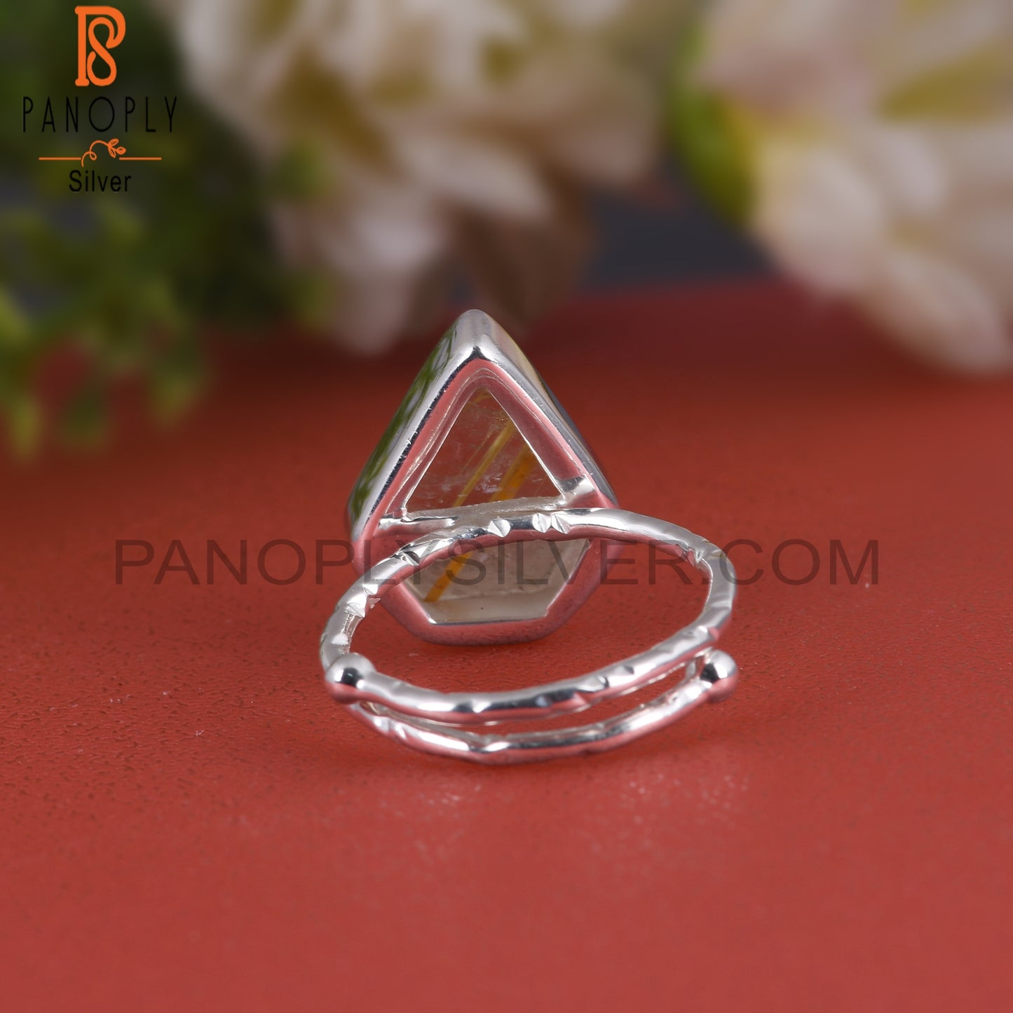 Golden Rutile Diamond 925 Sterling Silver Ring