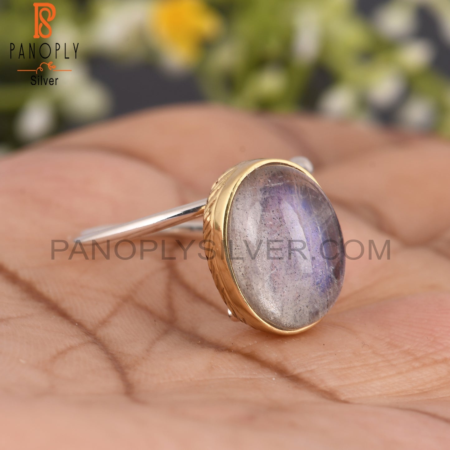 Doublet Gray Mop Crystal Oval 925 Silver Wedding Ring