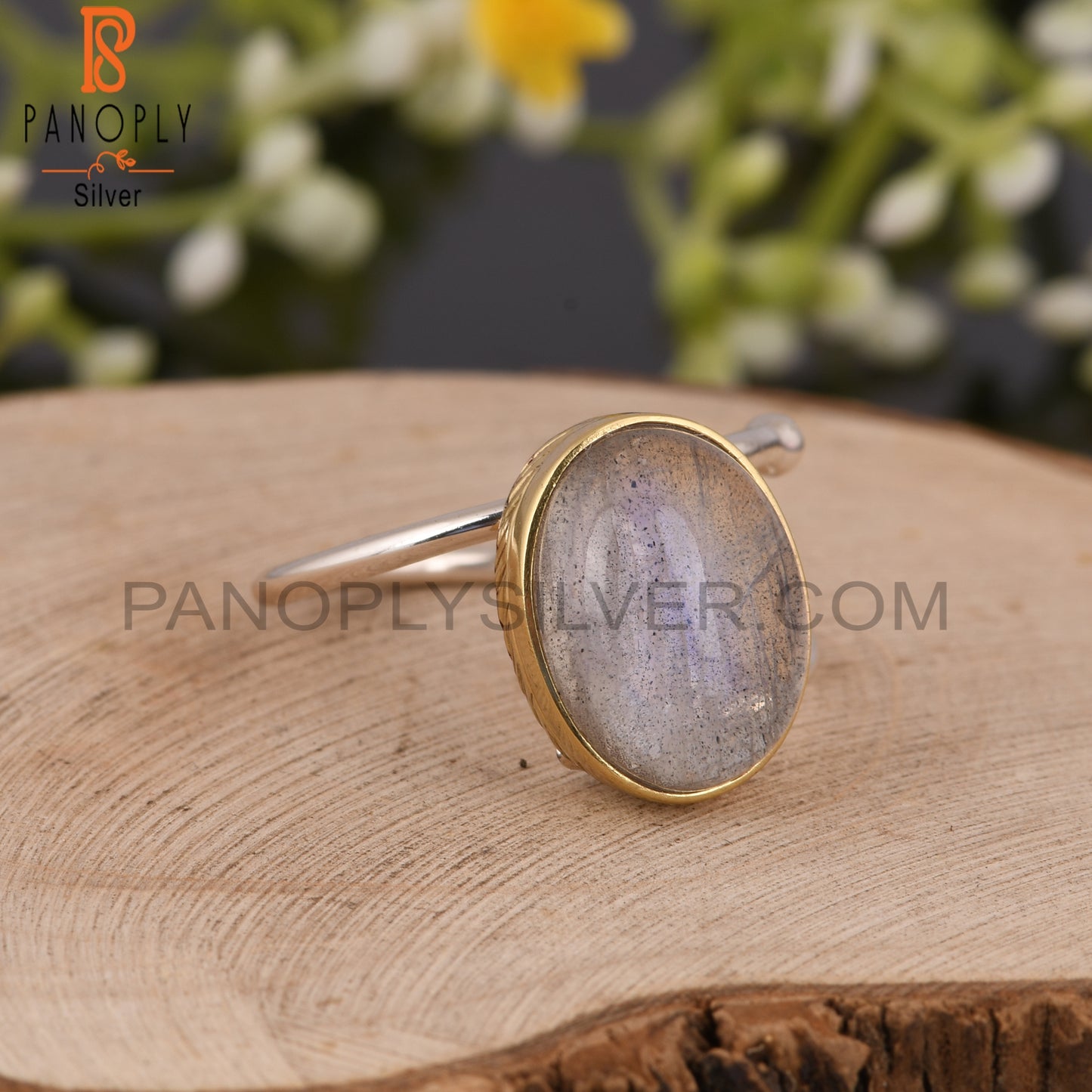 Doublet Gray Mop Crystal Oval 925 Silver Wedding Ring