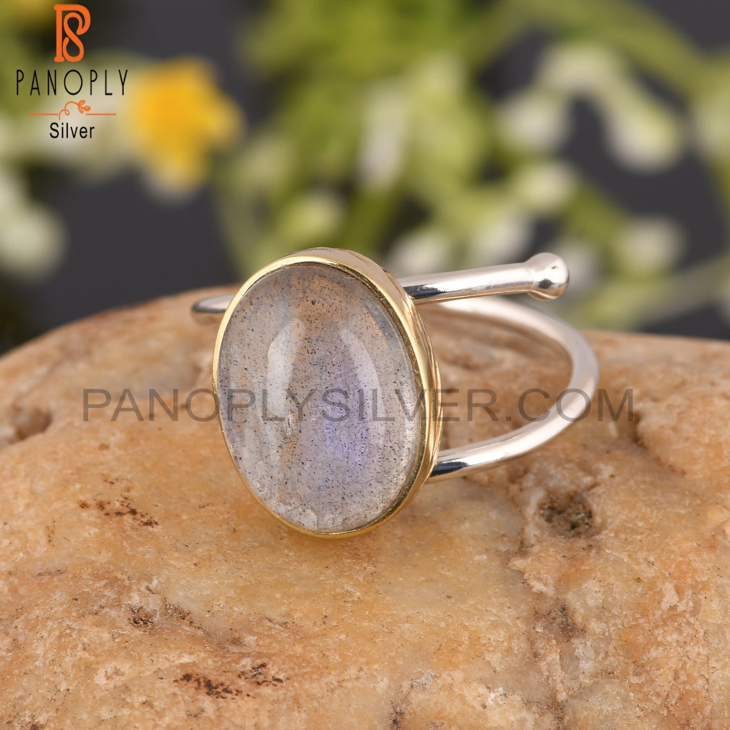 Doublet Gray Mop Crystal Oval 925 Silver Wedding Ring