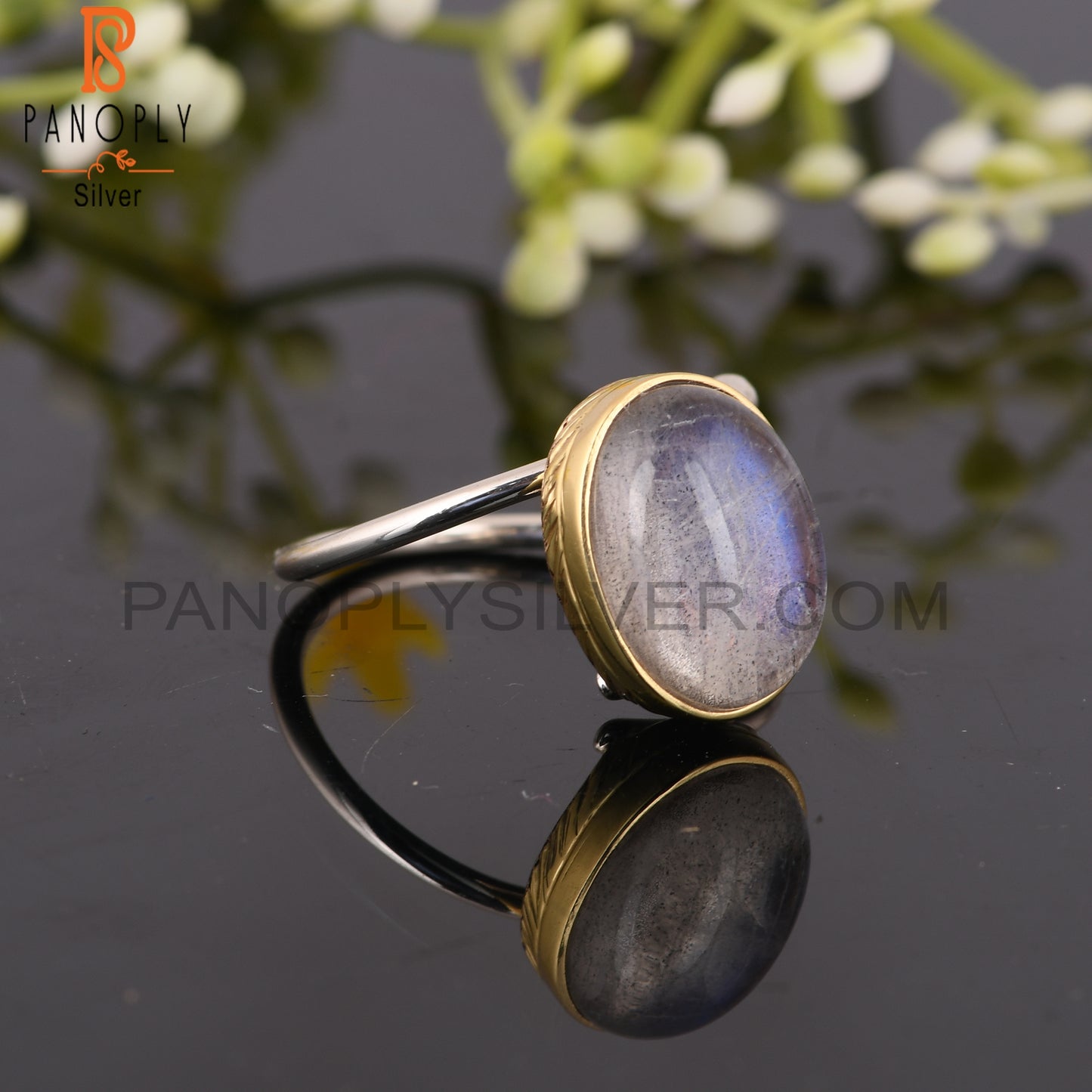 Doublet Gray Mop Crystal Oval 925 Silver Wedding Ring