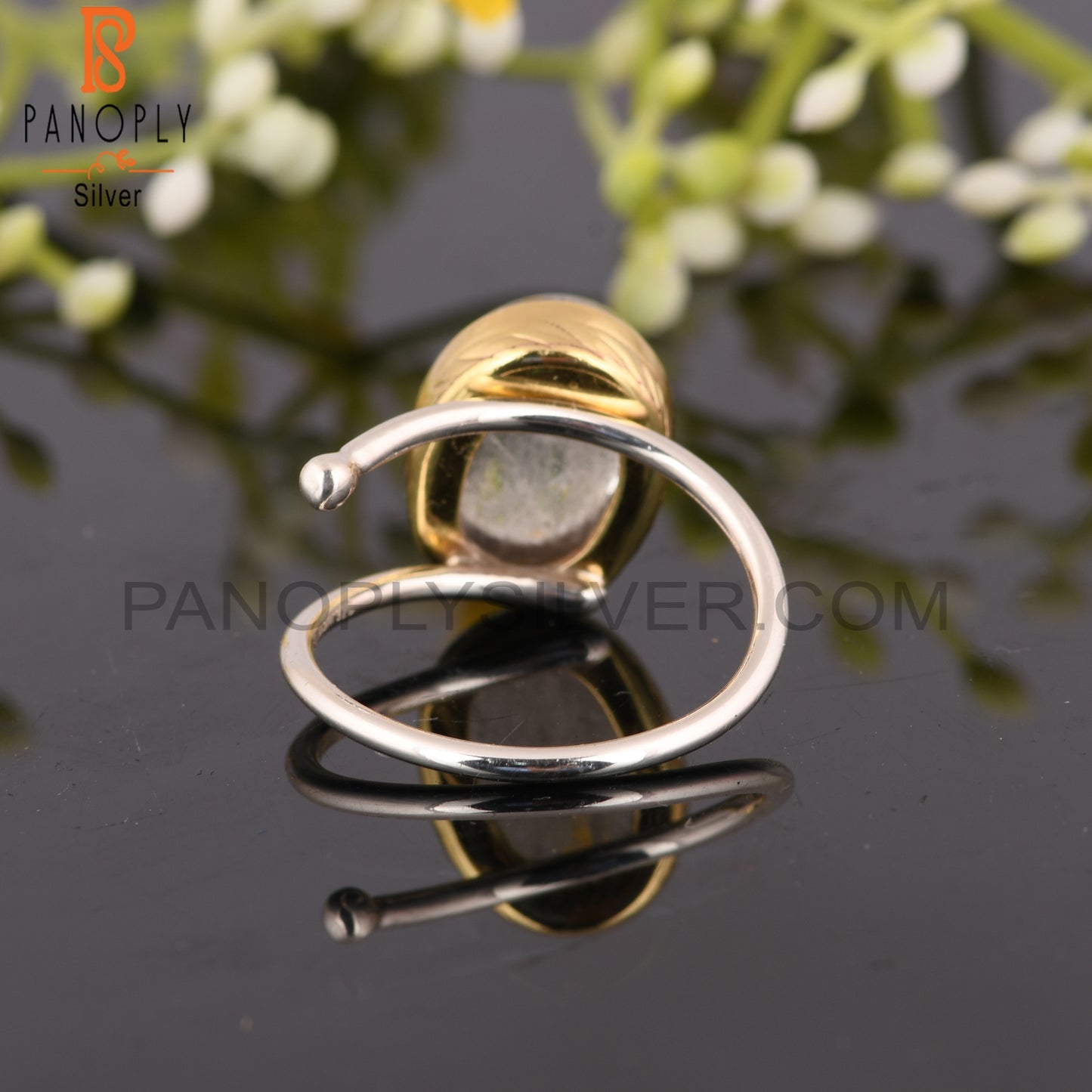 Doublet Gray Mop Crystal Oval 925 Silver Wedding Ring
