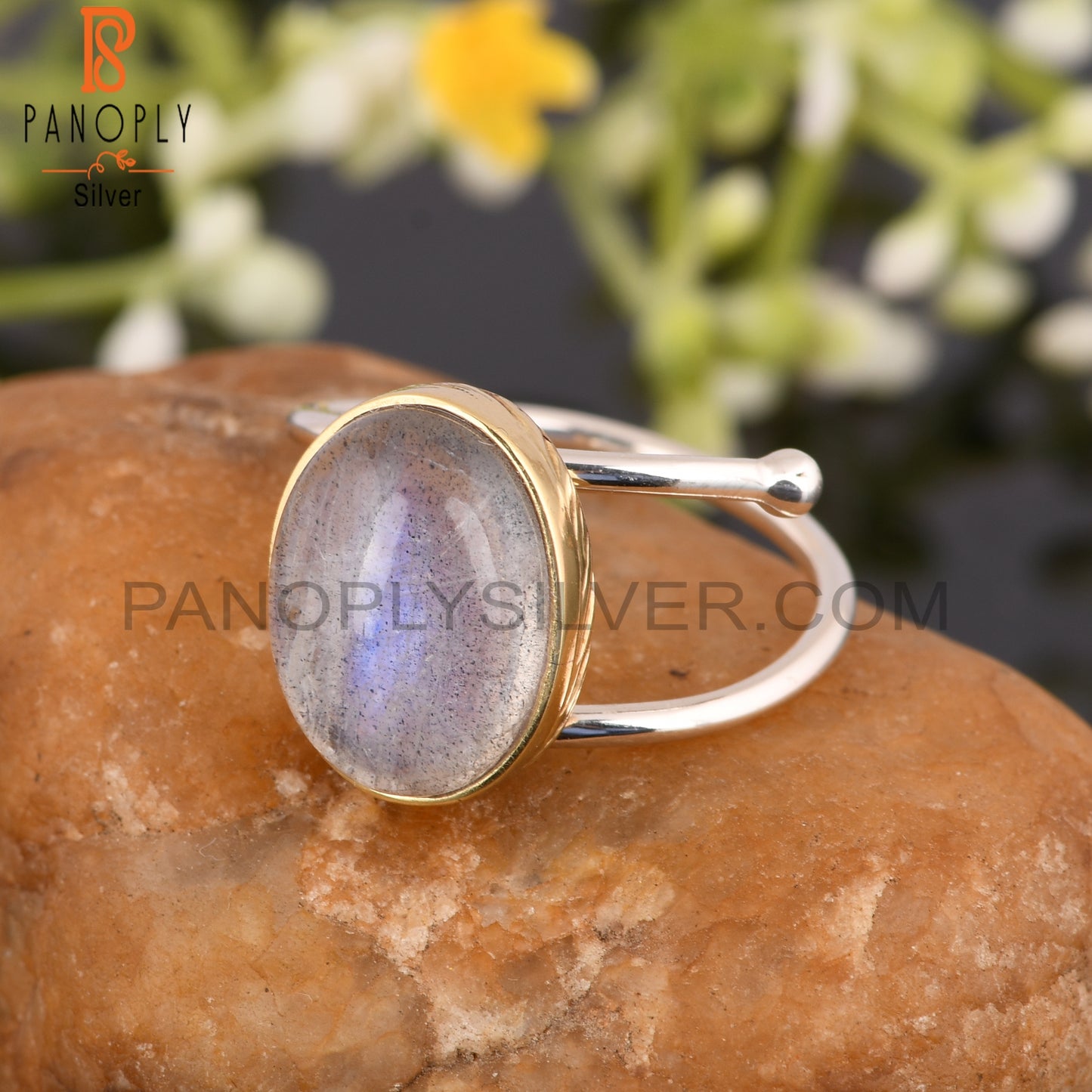 Doublet Gray Mop Crystal Oval 925 Silver Wedding Ring