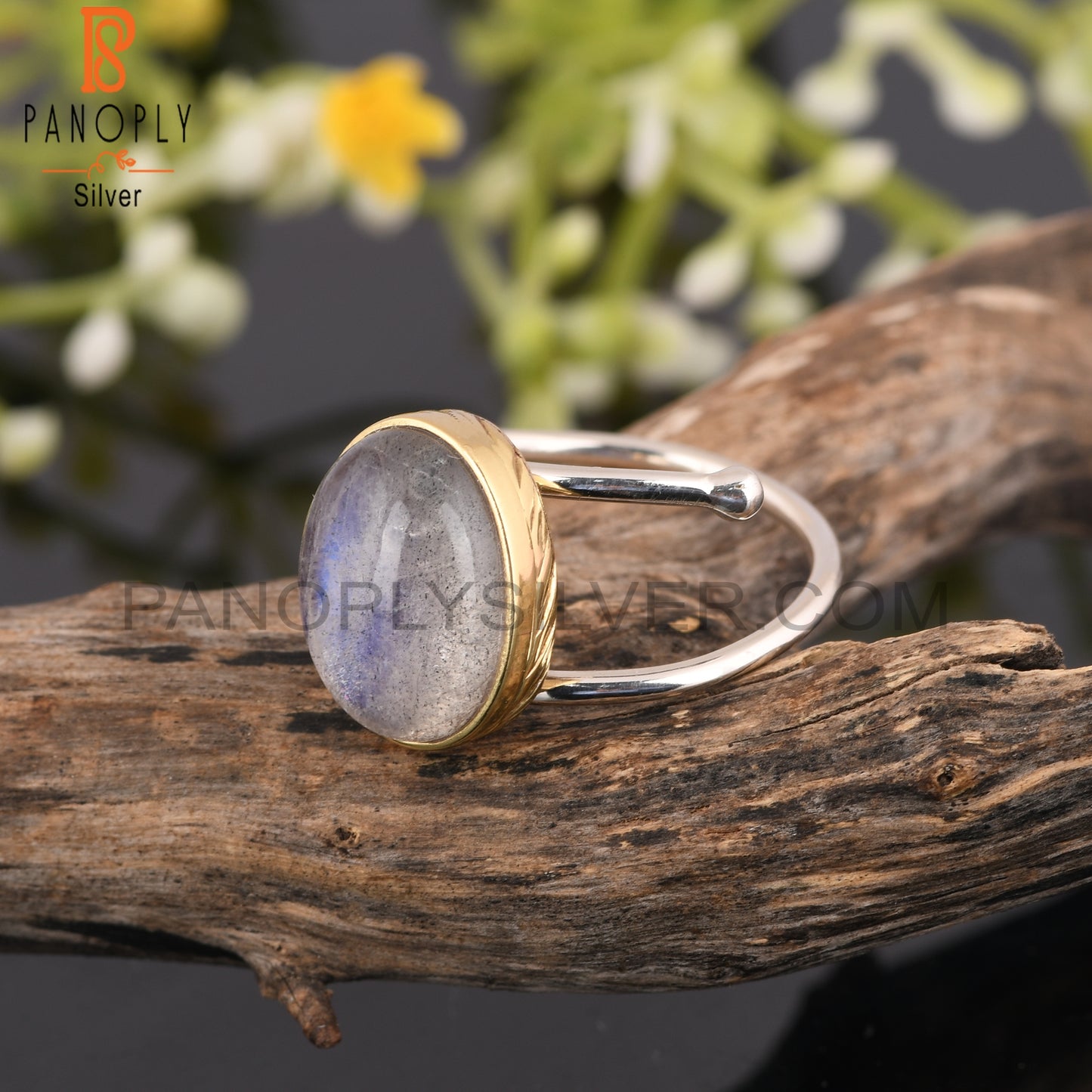 Doublet Gray Mop Crystal Oval 925 Silver Wedding Ring