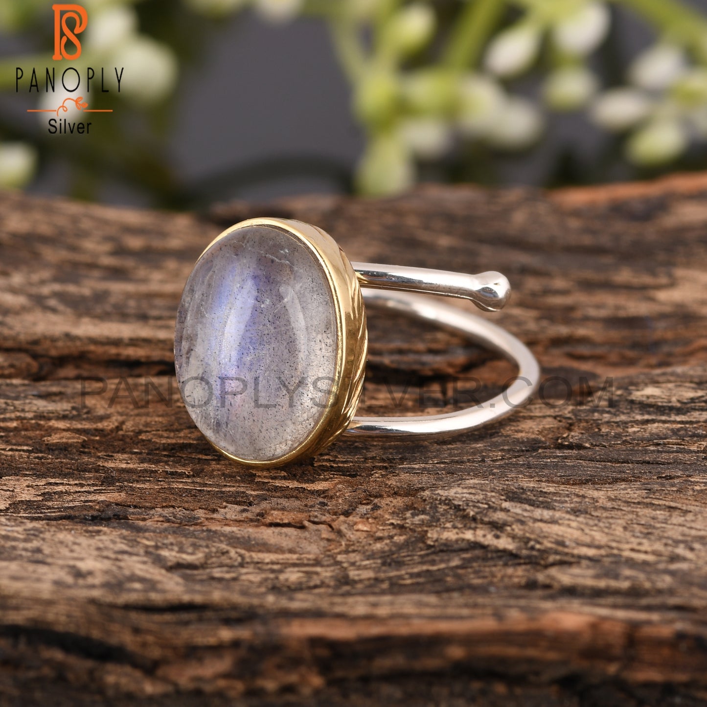Doublet Gray Mop Crystal Oval 925 Silver Wedding Ring