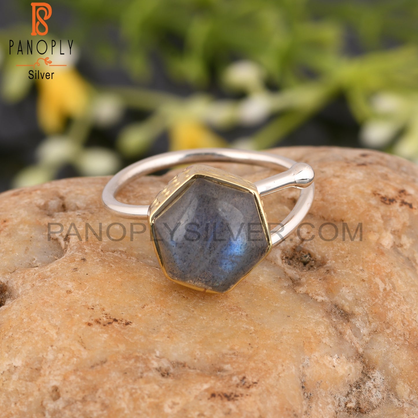 Labradorite Hexagon 925 Sterling Silver Cute Ring