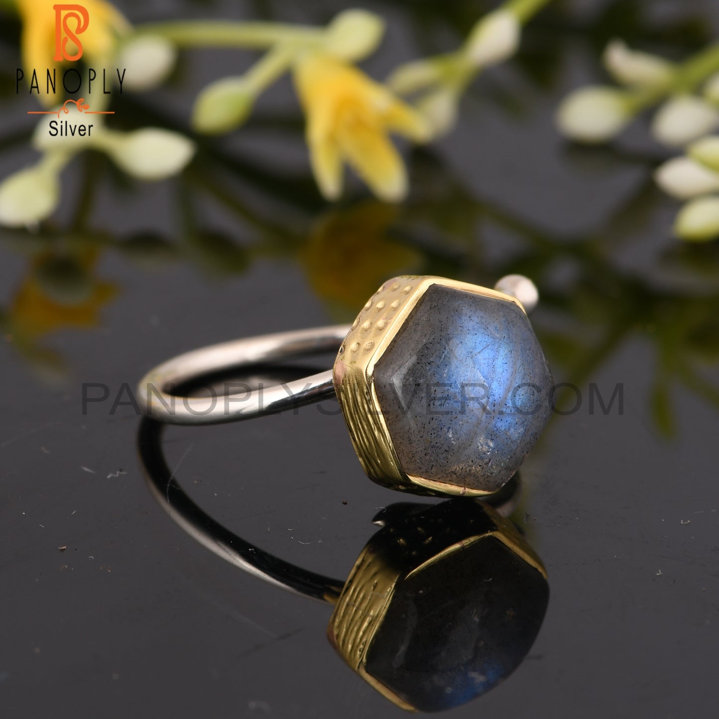 Labradorite Hexagon 925 Sterling Silver Cute Ring