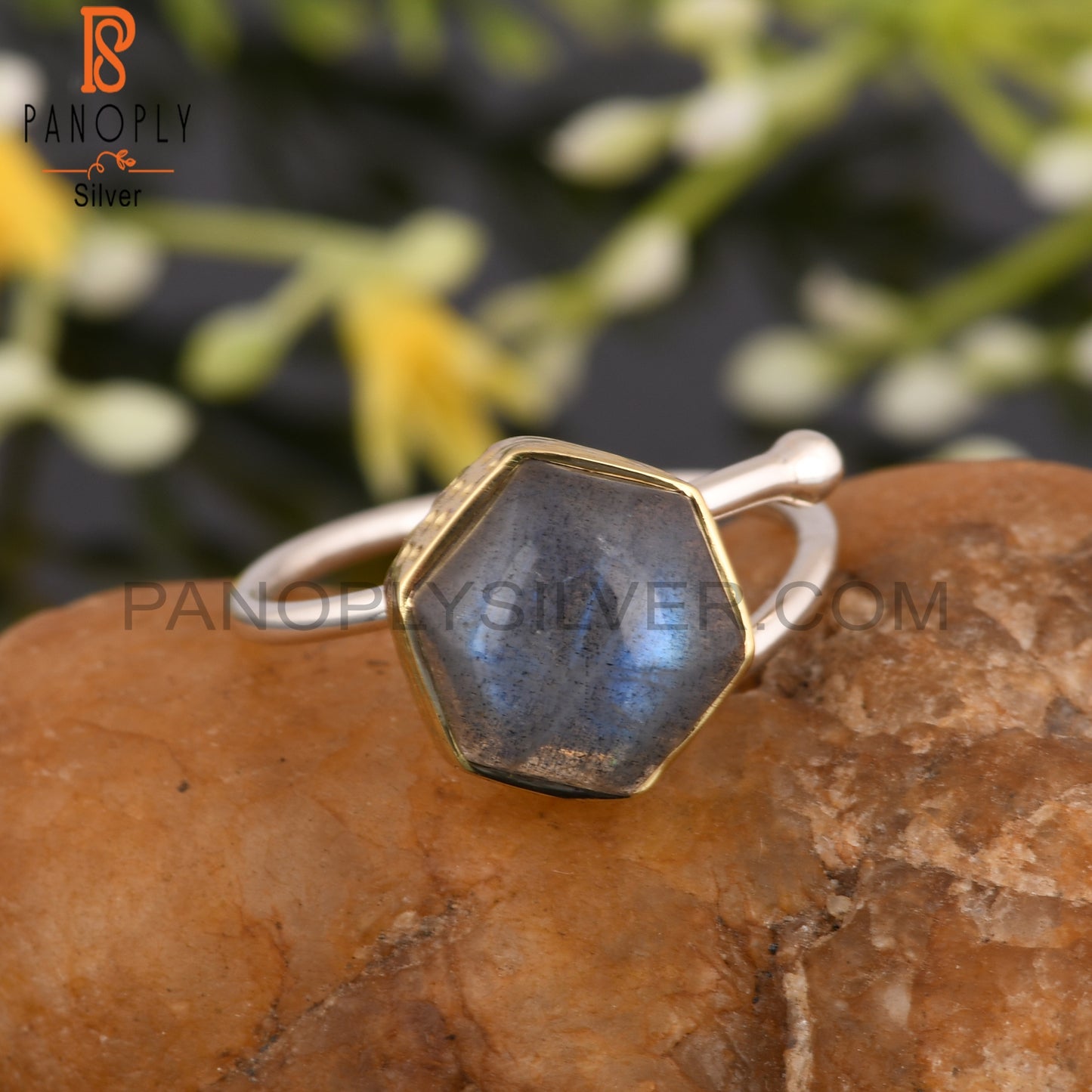 Labradorite Hexagon 925 Sterling Silver Cute Ring
