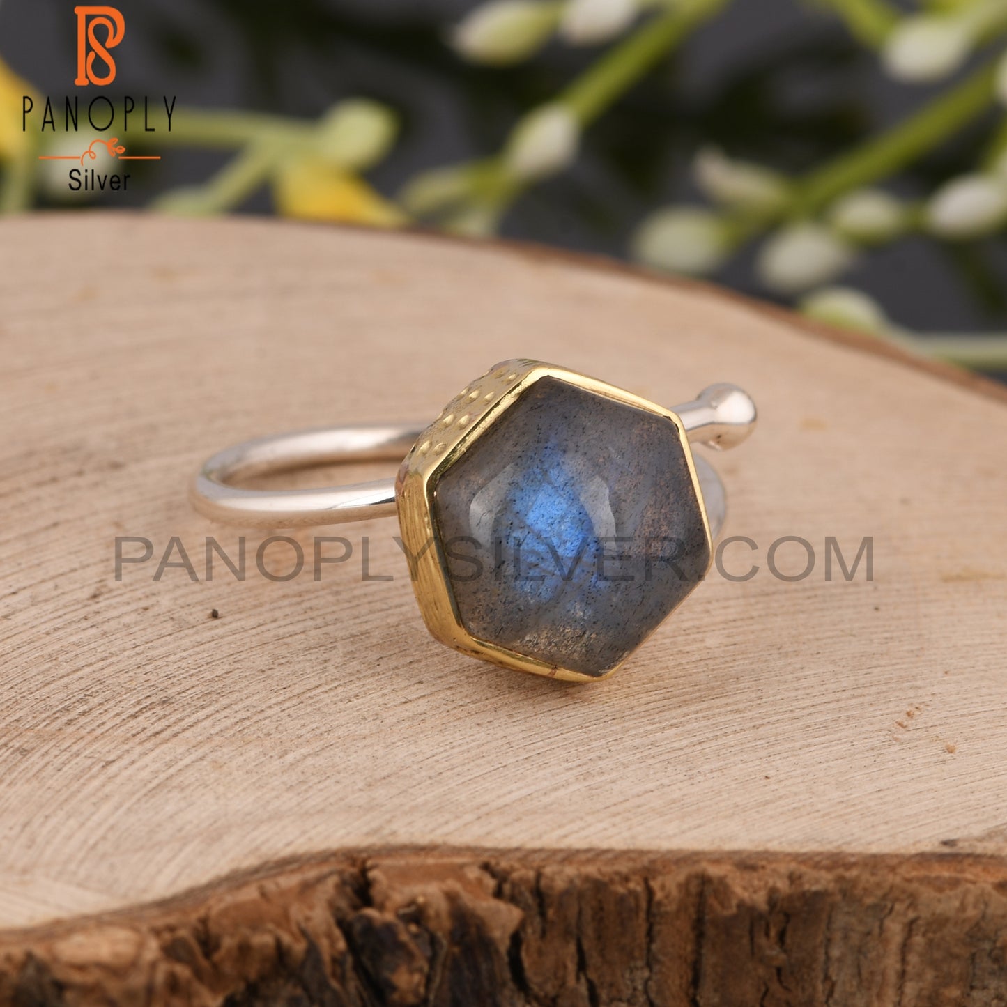 Labradorite Hexagon 925 Sterling Silver Cute Ring