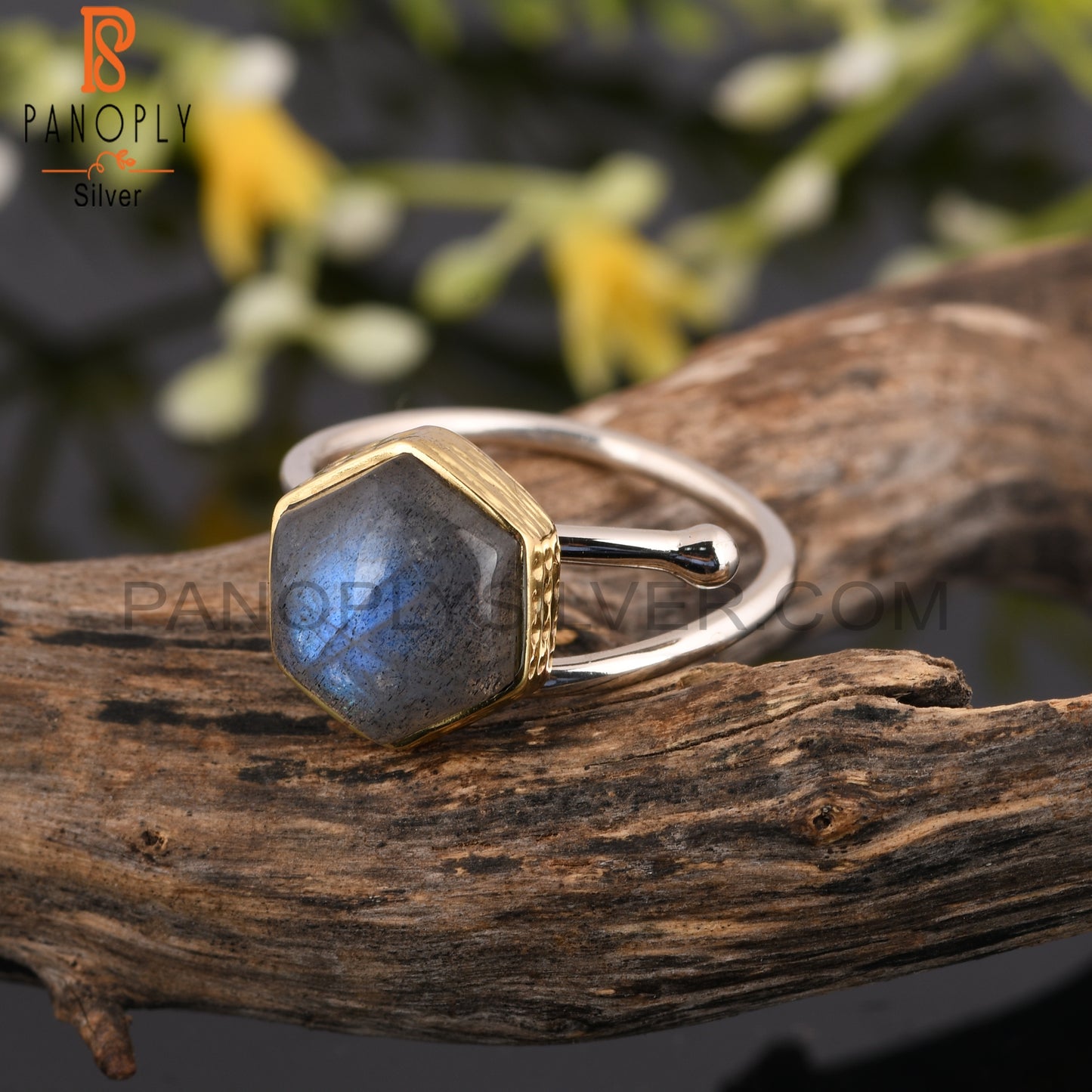 Labradorite Hexagon 925 Sterling Silver Cute Ring