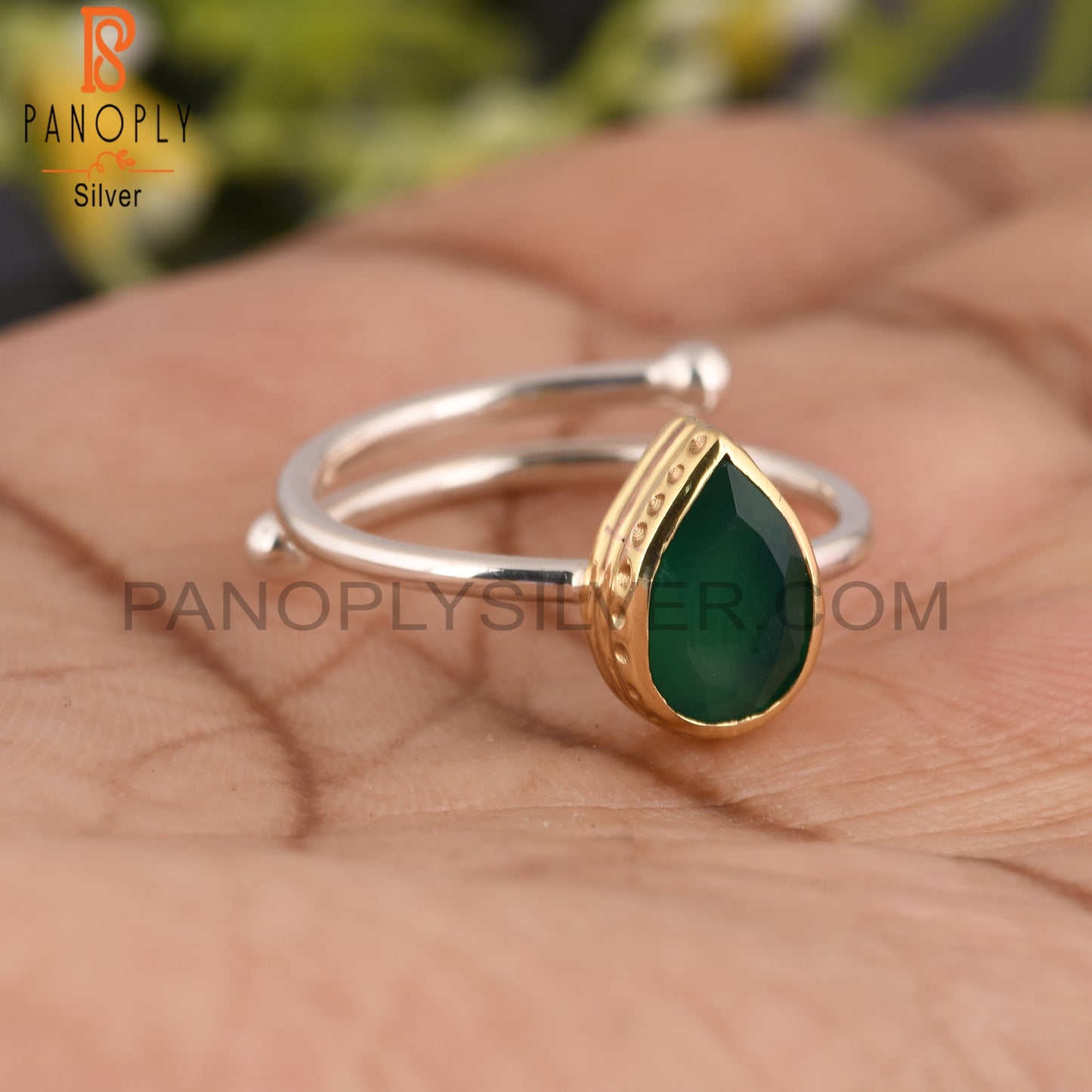 Pear Green Onyx 925 Sterling Silver Ring