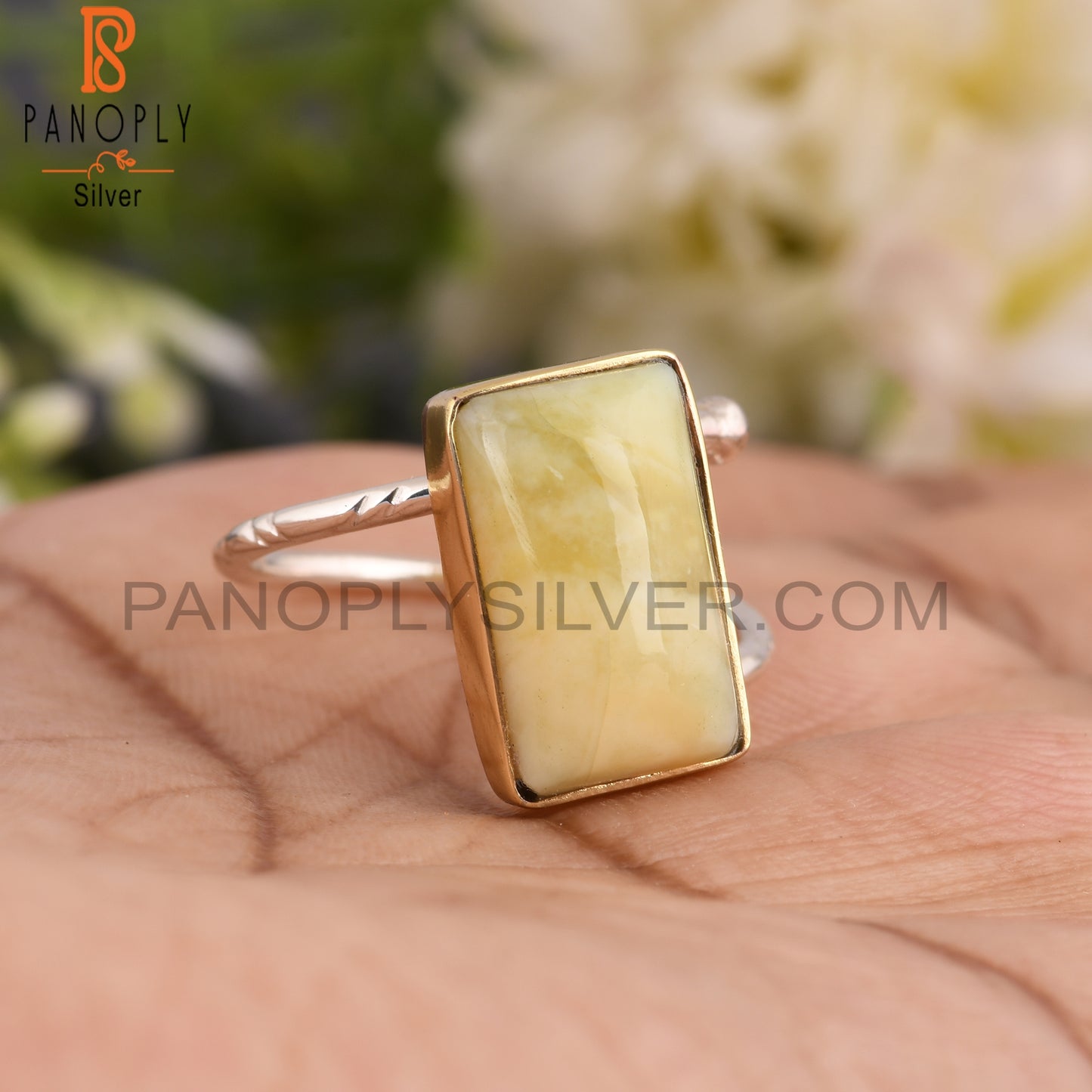 Yellow Opal 925 Sterling Silver Ring For Party Wear