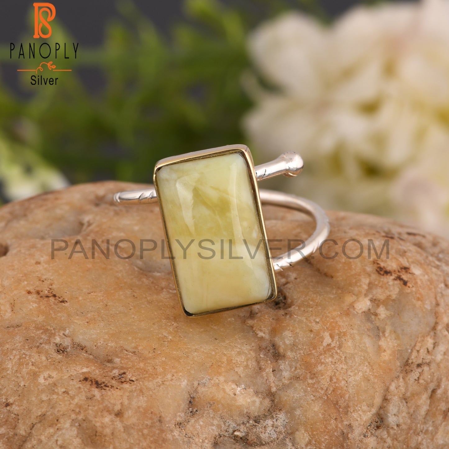 Yellow Opal 925 Sterling Silver Ring For Party Wear