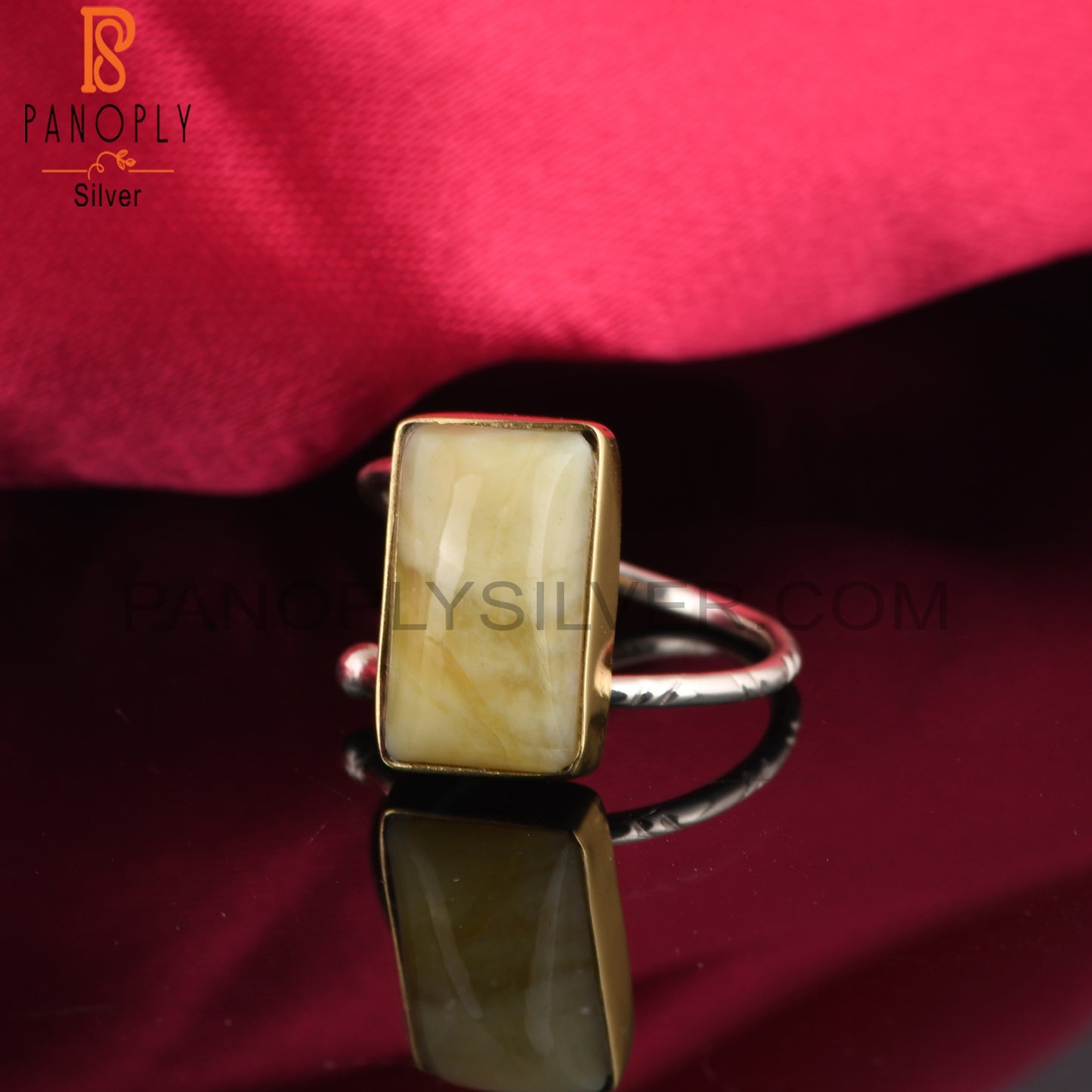 Yellow Opal 925 Sterling Silver Ring For Party Wear