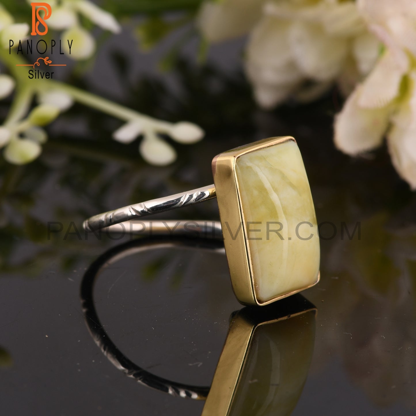 Yellow Opal 925 Sterling Silver Ring For Party Wear