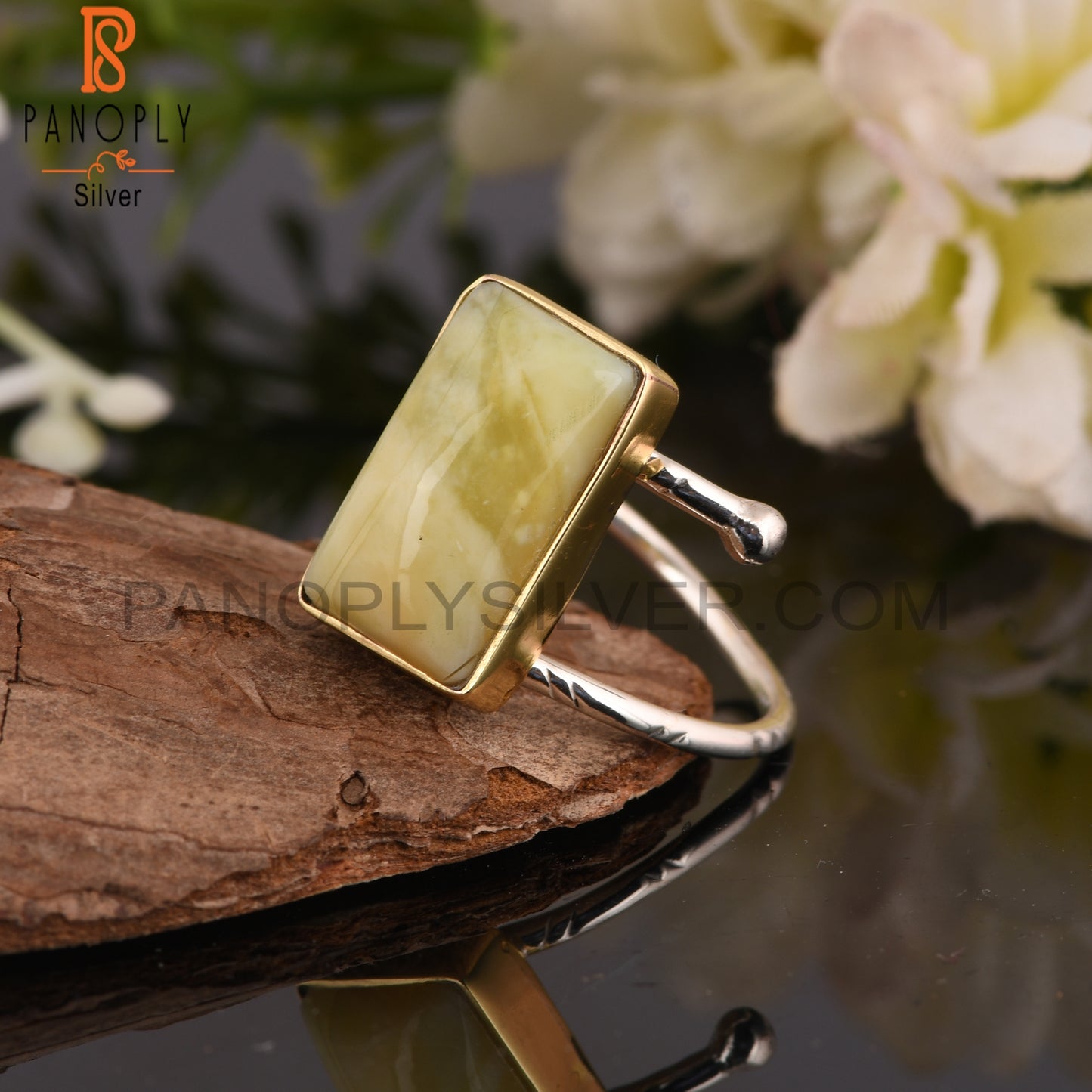 Yellow Opal 925 Sterling Silver Ring For Party Wear