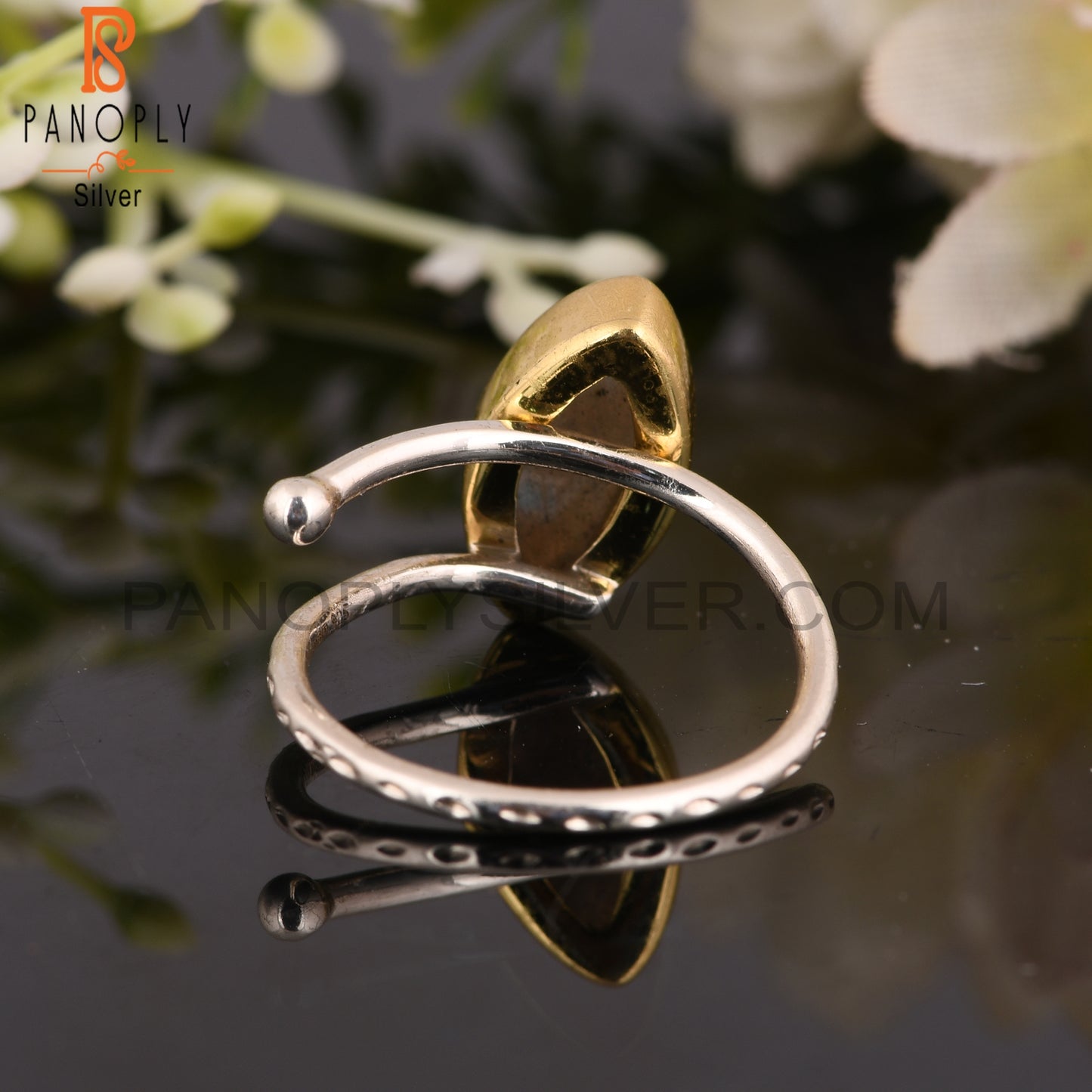 Labradorite Marquoise 925 Sterling Silver Texture Band Ring