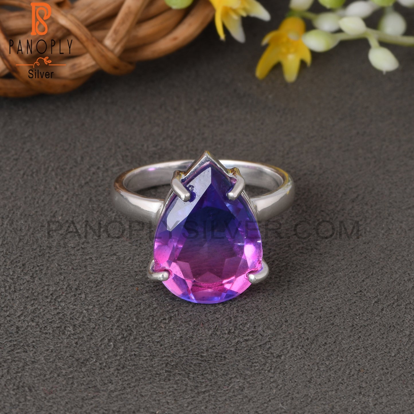 Bio Tourmaline Doublet Quartz Pear 925 Ring For Women