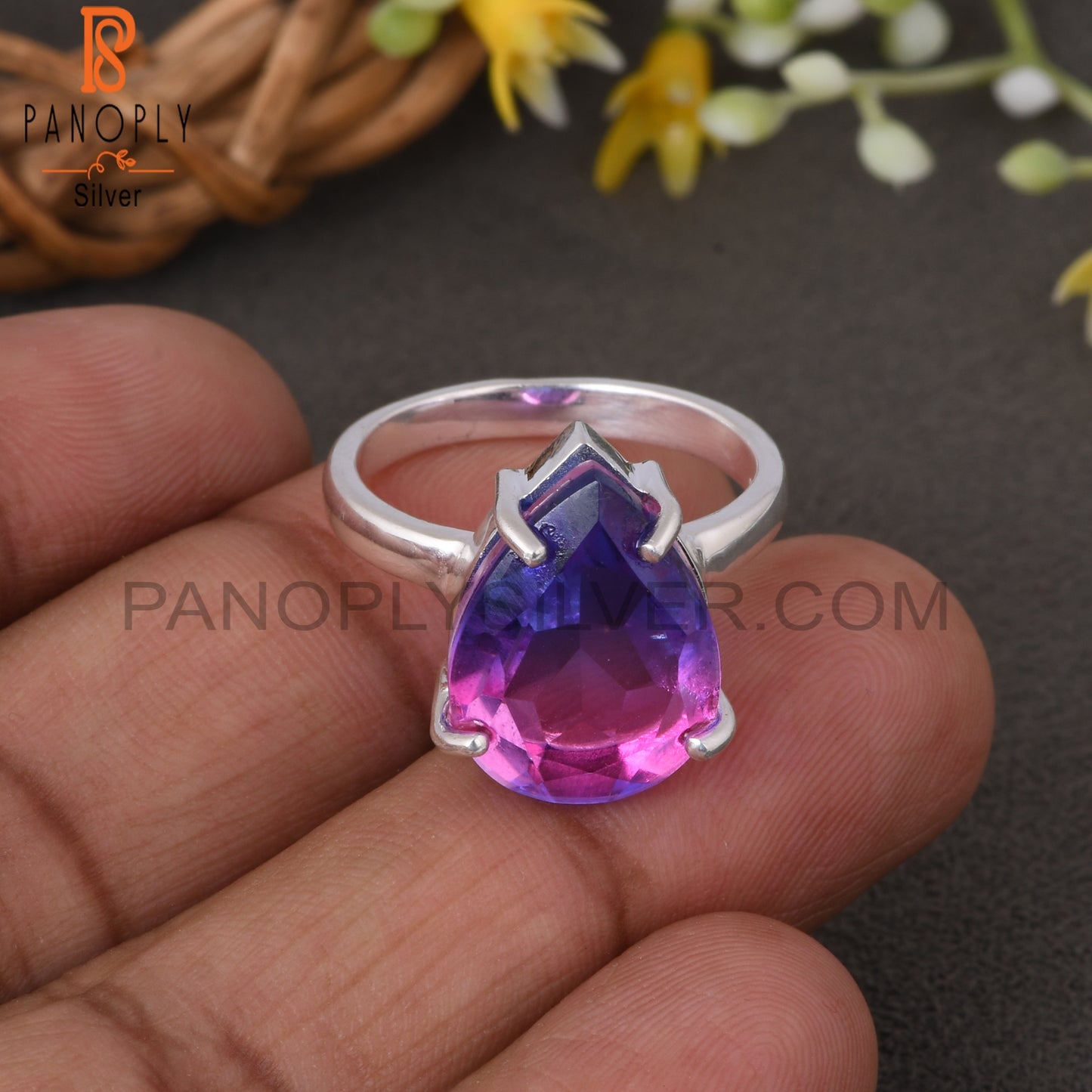 Bio Tourmaline Doublet Quartz Pear 925 Ring For Women