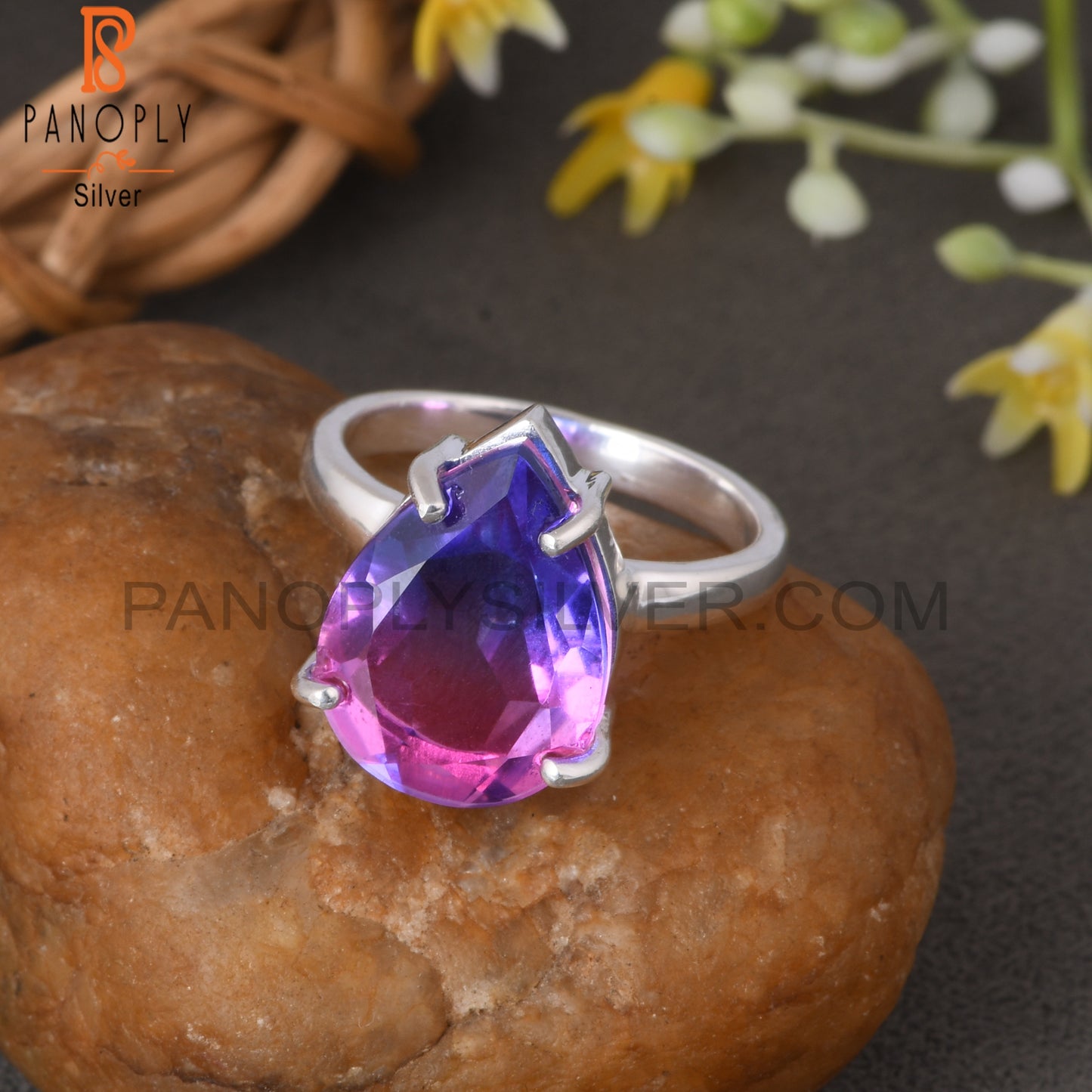 Bio Tourmaline Doublet Quartz Pear 925 Ring For Women