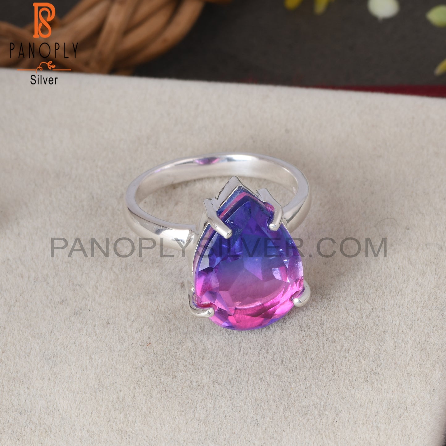 Bio Tourmaline Doublet Quartz Pear 925 Ring For Women