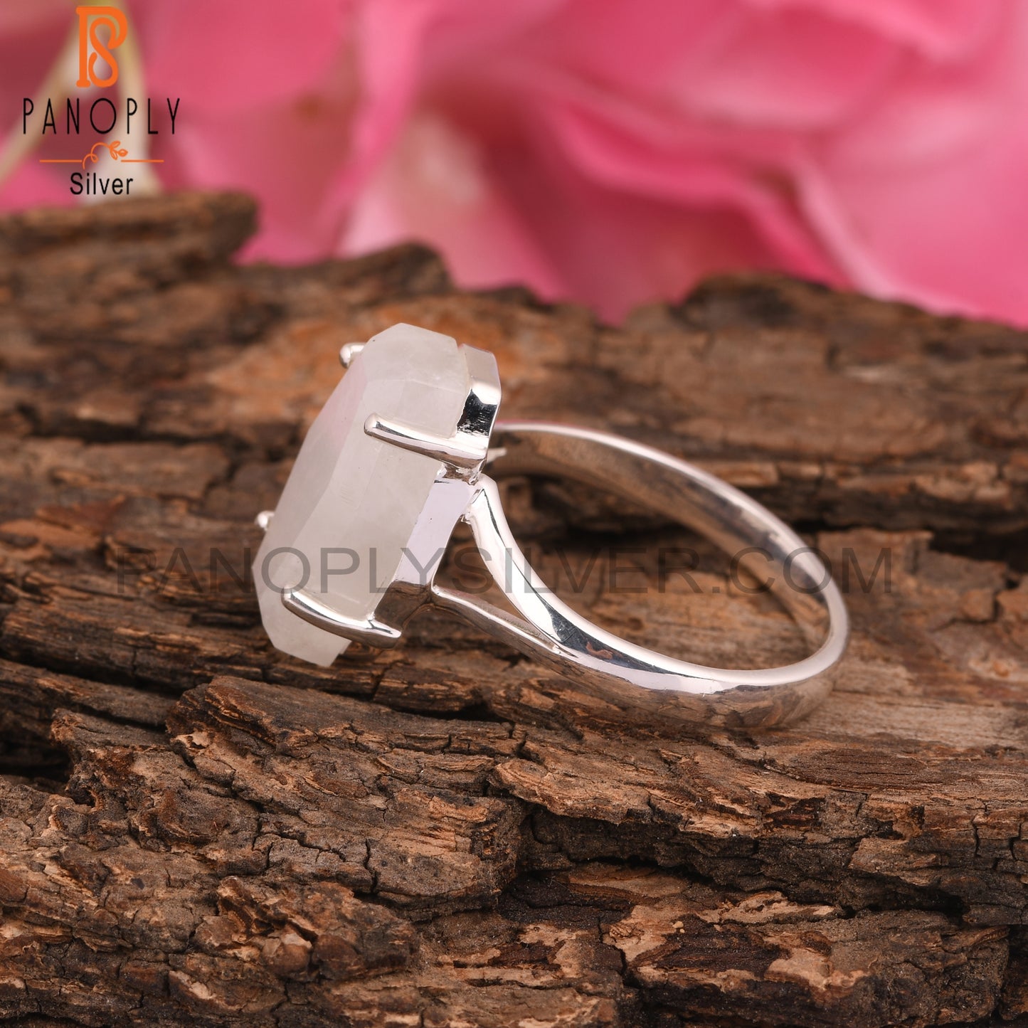 Rainbow Moonstone Coffin 925 Silver Ring