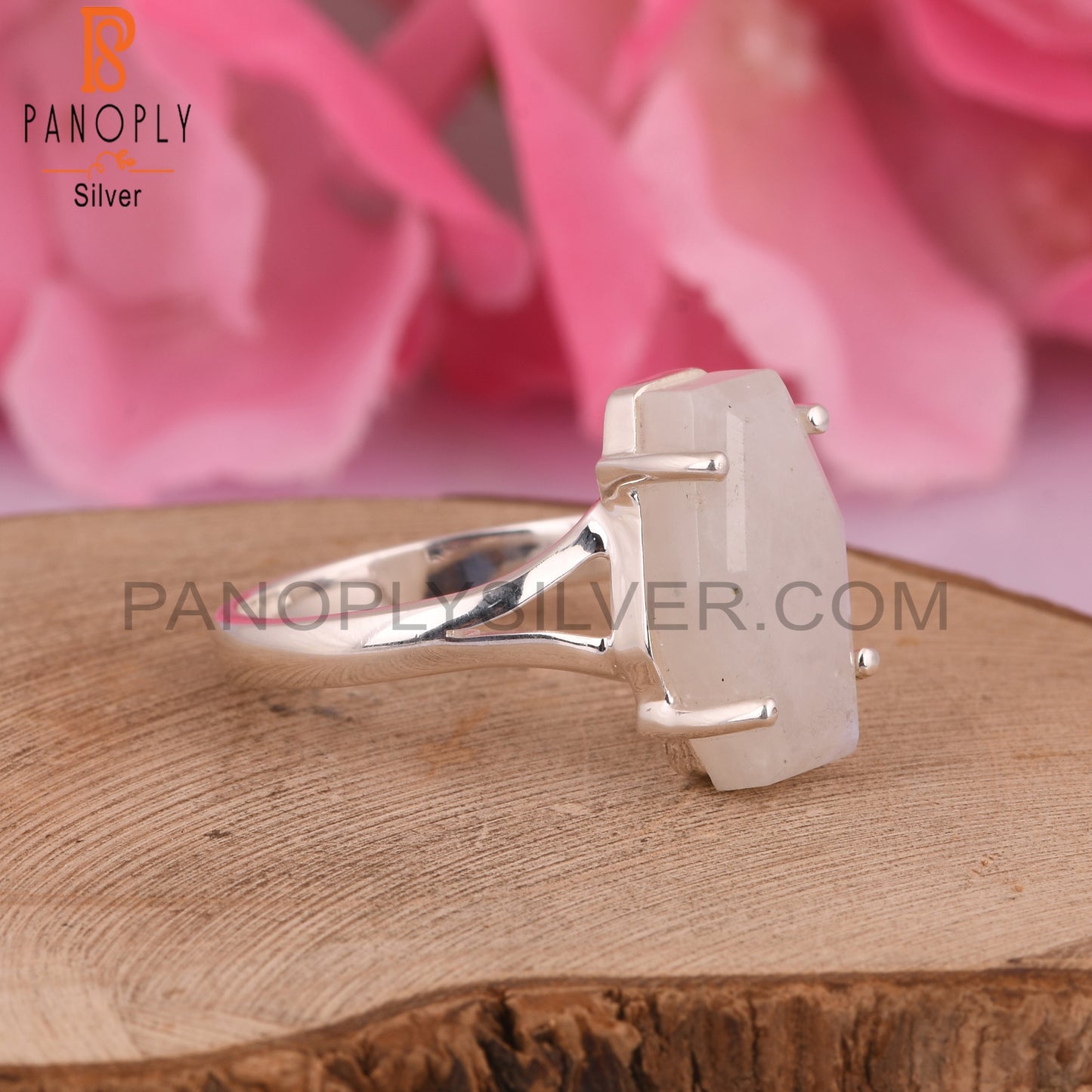 Rainbow Moonstone Coffin 925 Silver Ring
