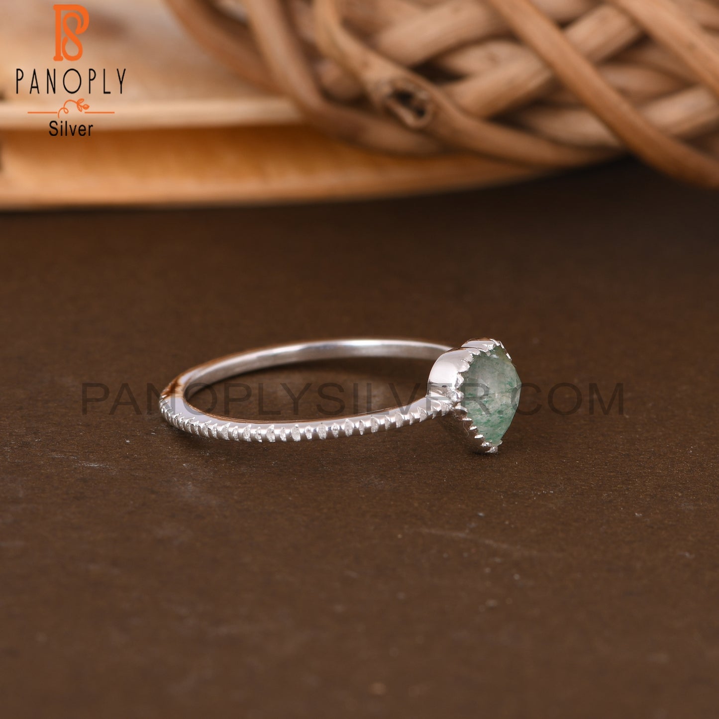 Green Strawberry Quartz Heart Shape 925 Sterling Silver Ring