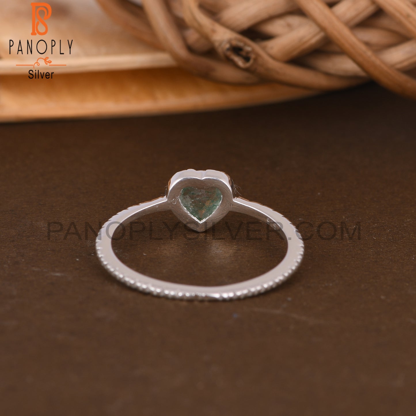 Green Strawberry Quartz Heart Shape 925 Sterling Silver Ring