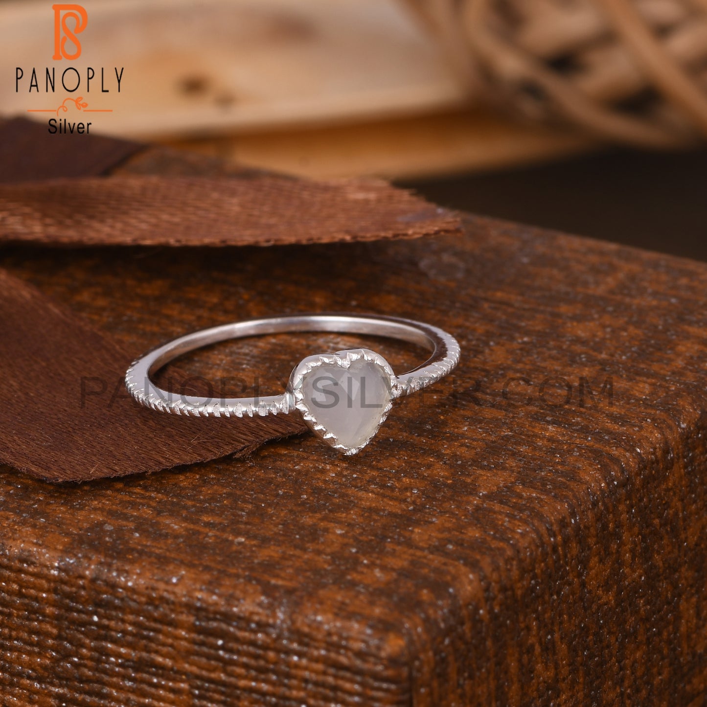 Grey Moonstone Heart Shape 925 Sterling Silver Ring