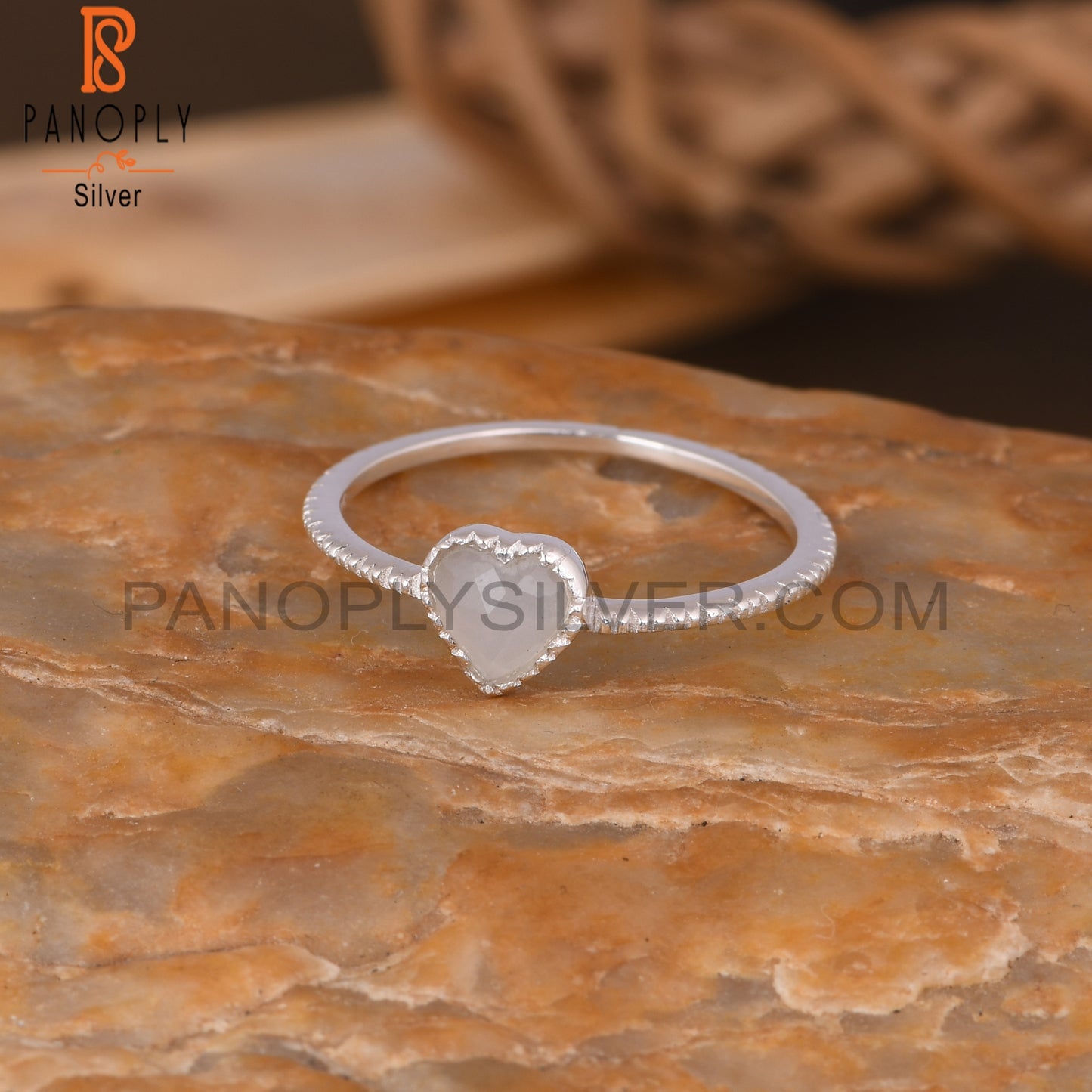 Grey Moonstone Heart Shape 925 Sterling Silver Ring