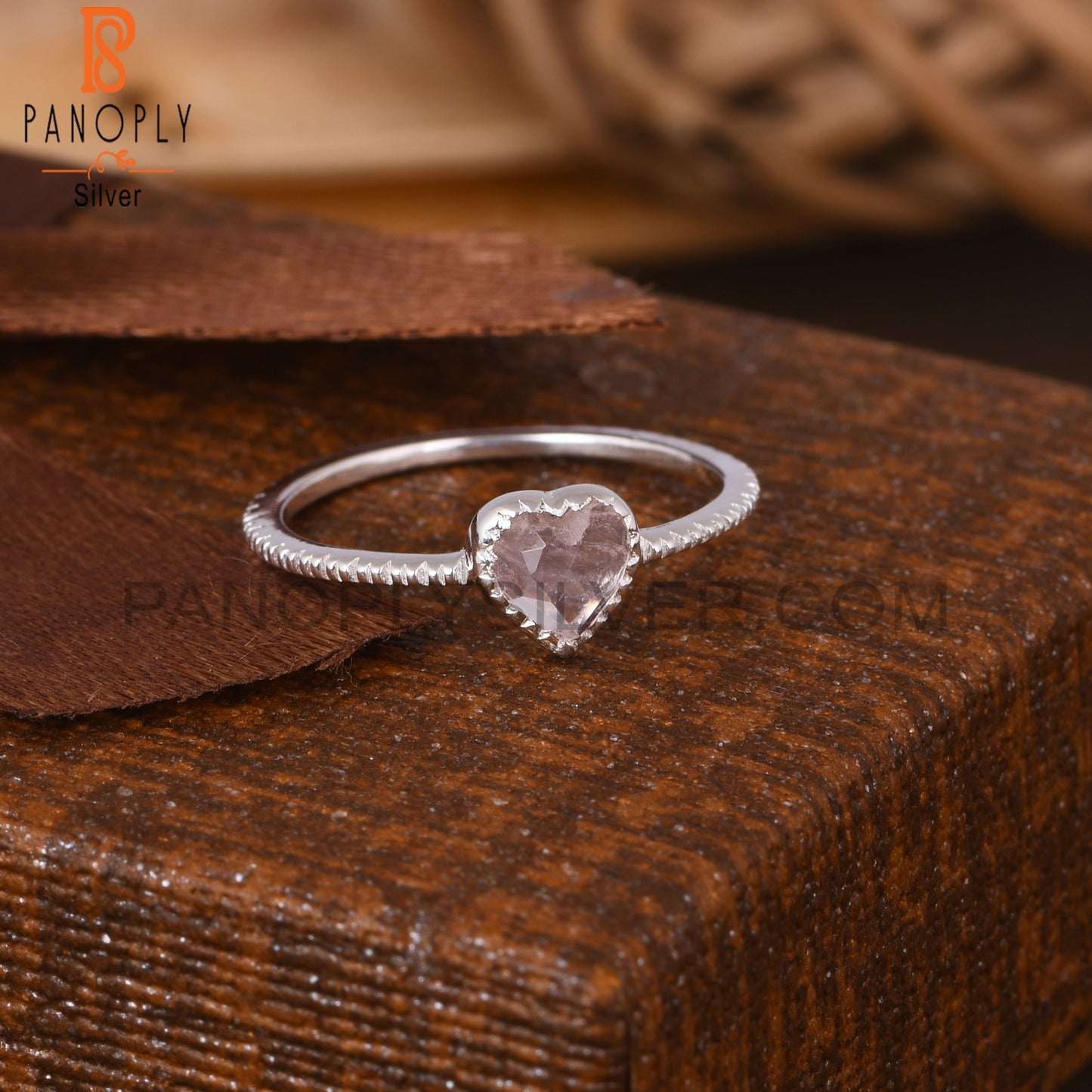 Rose Quartz Heart Shape 925 Sterling Silver Ring