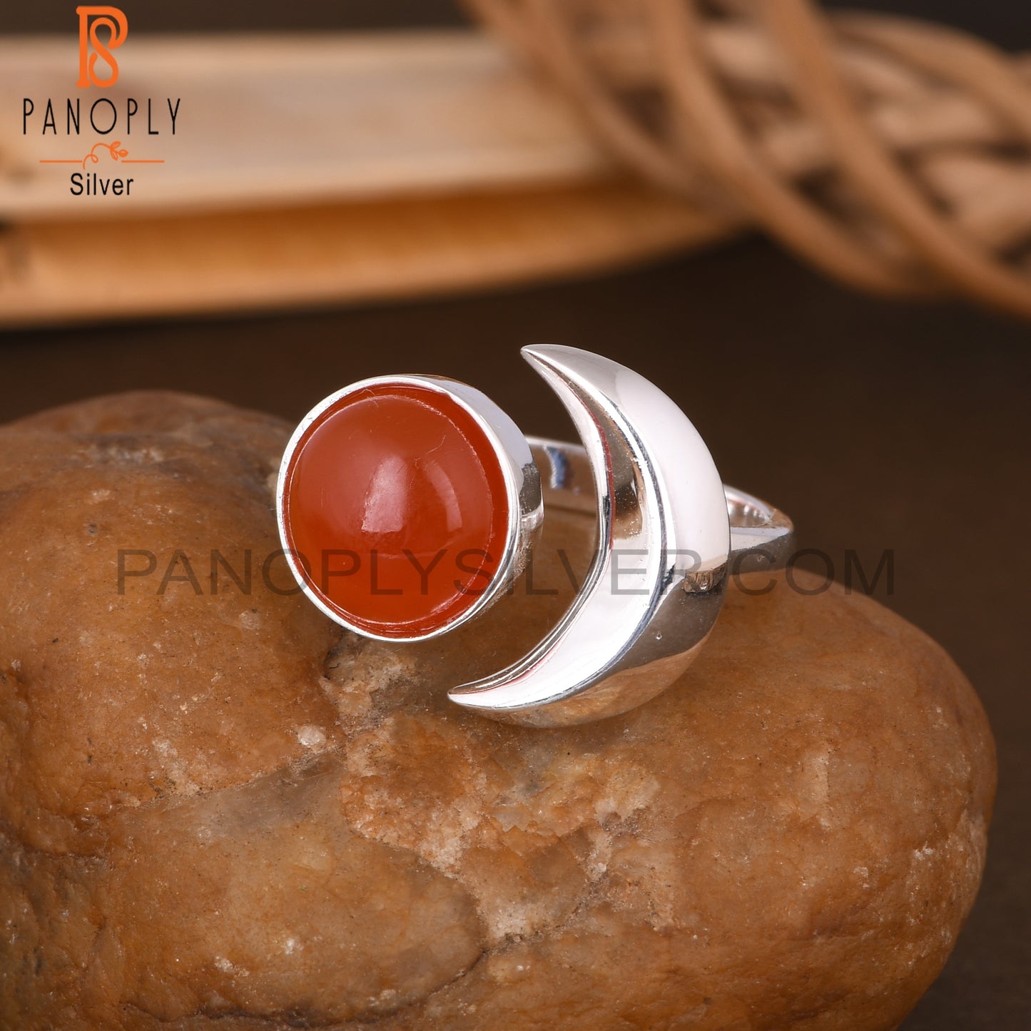 Carnelian Round 925 Sterling Silver Ring