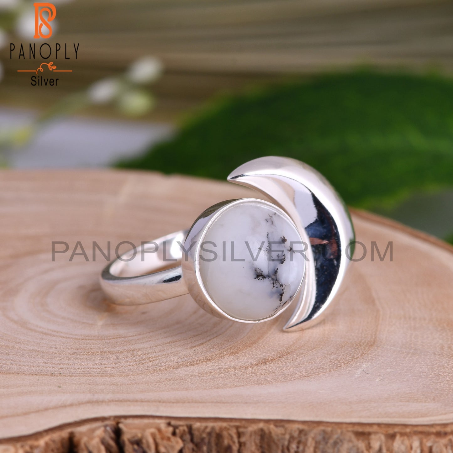 Dendrite Round Shape 925 Sterling Silver Ring