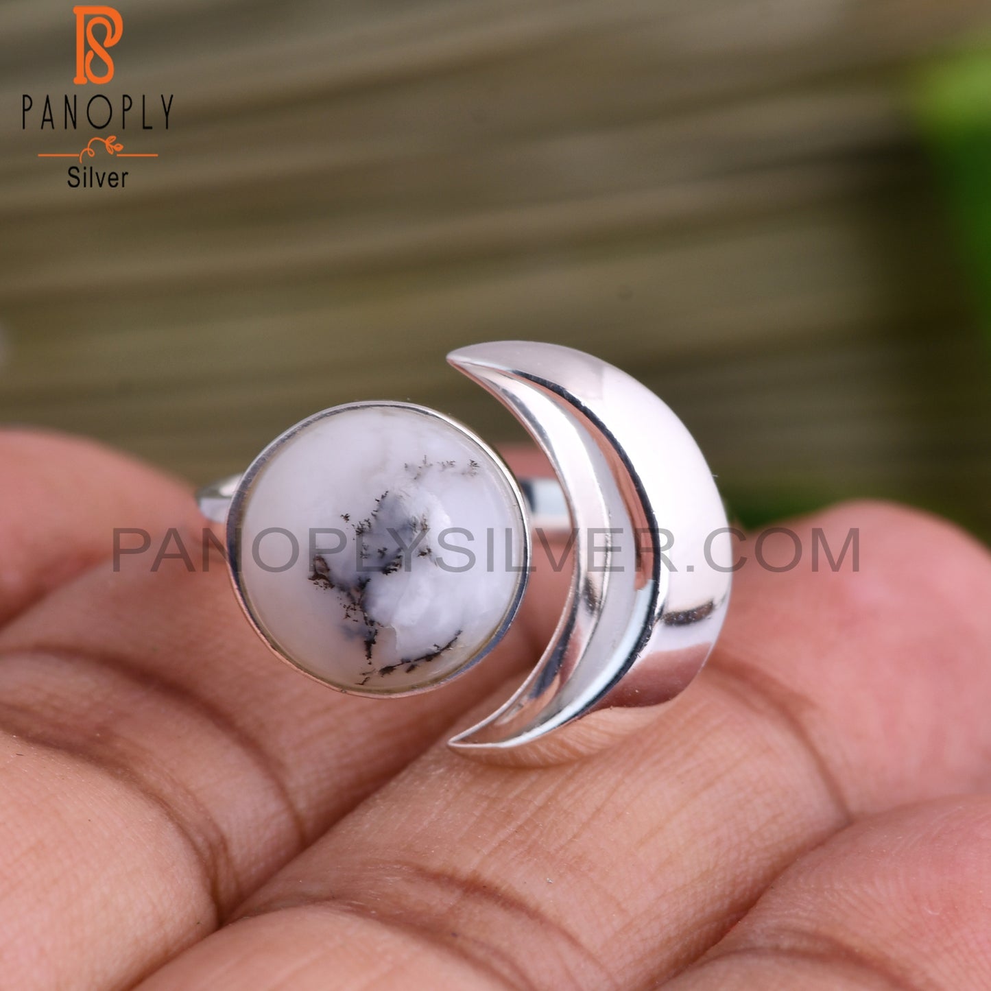 Dendrite Round Shape 925 Sterling Silver Ring