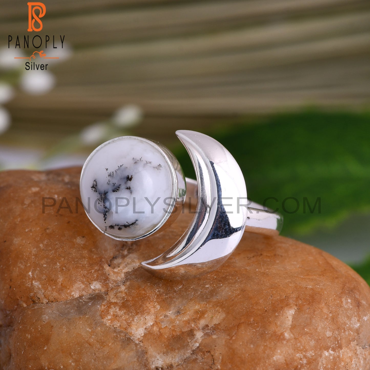 Dendrite Round Shape 925 Sterling Silver Ring