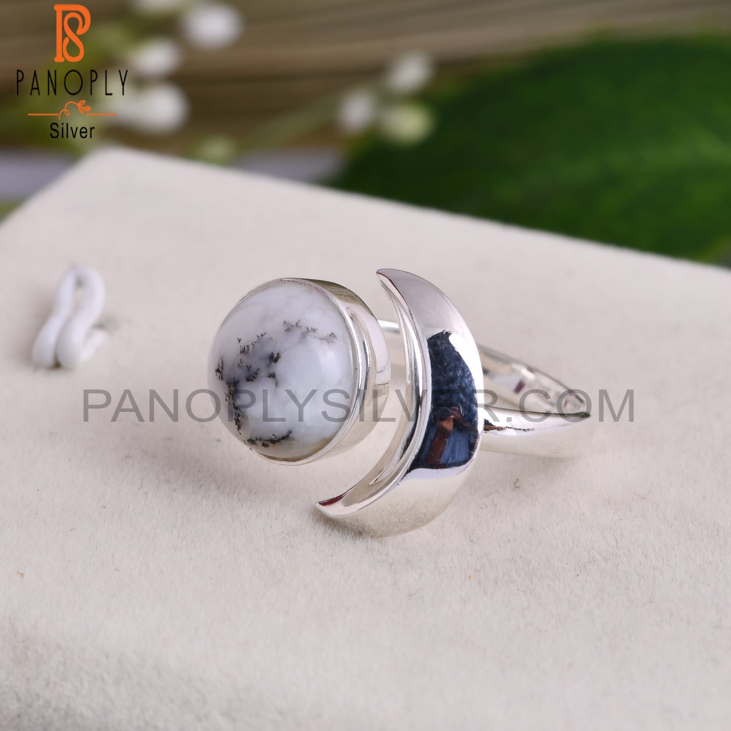 Dendrite Round Shape 925 Sterling Silver Ring