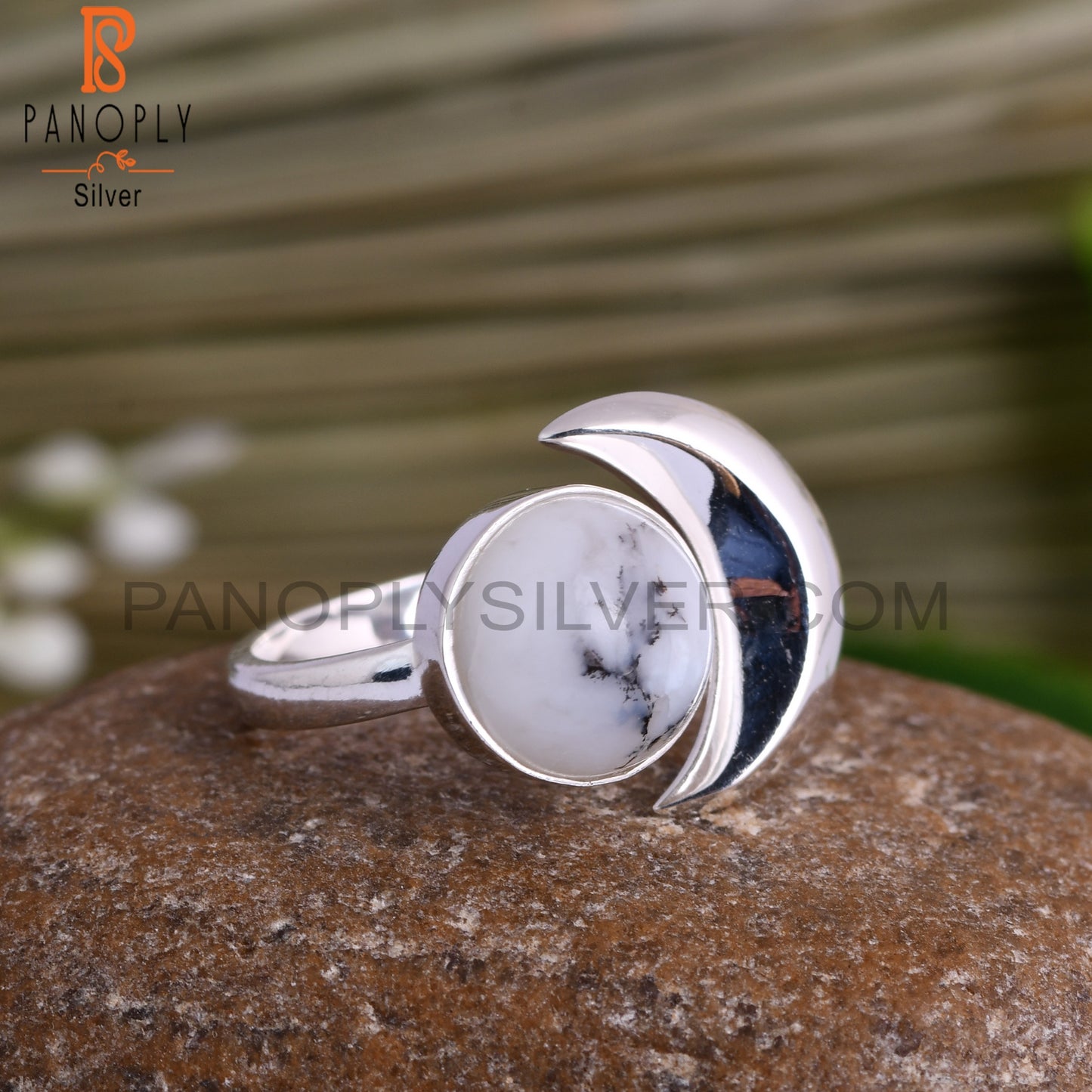 Dendrite Round Shape 925 Sterling Silver Ring